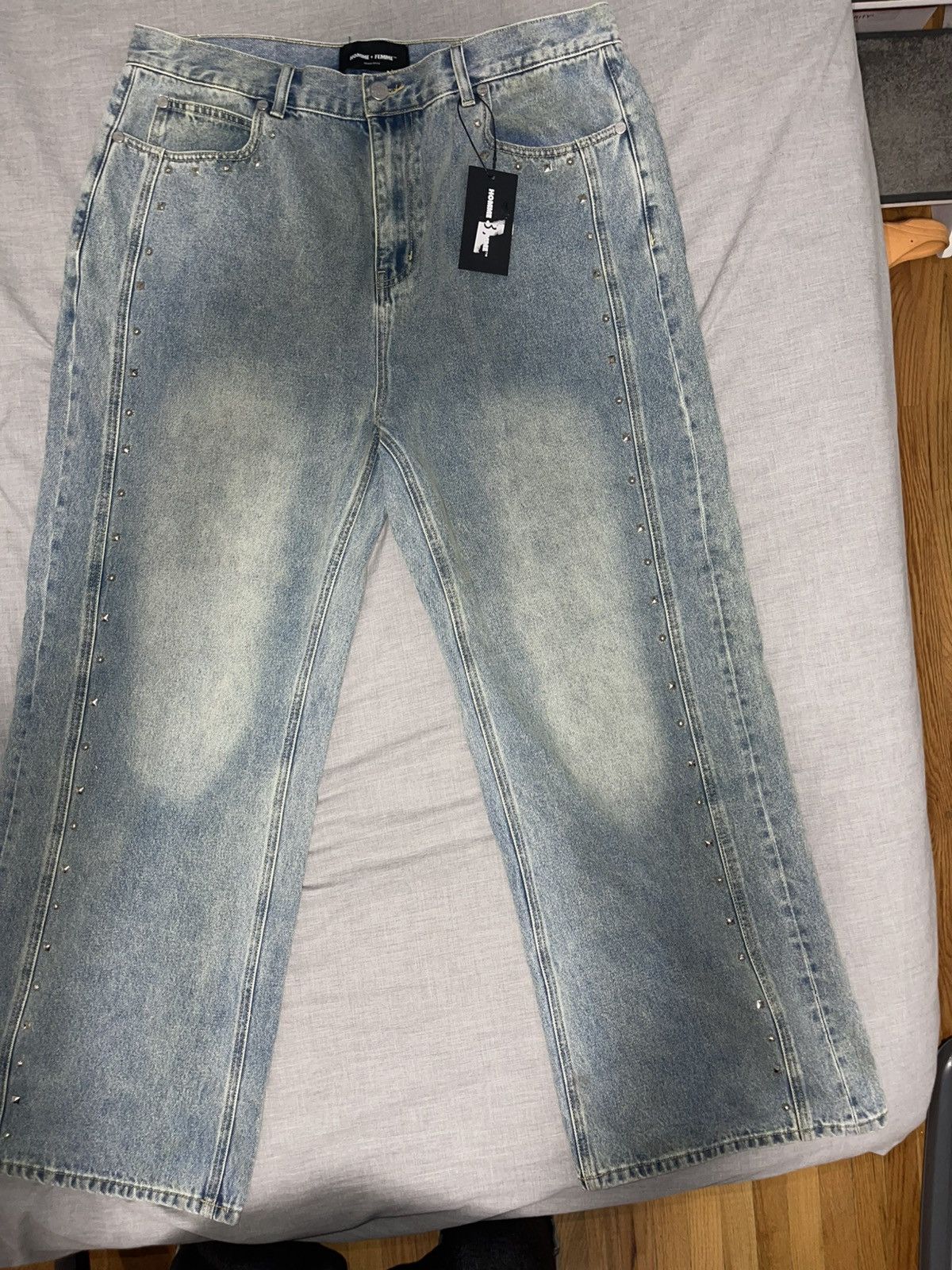 Homme + Femme La HOMME+FEMME Studded Denim Jeans Size US 38 / EU 54 - 2 Thumbnail