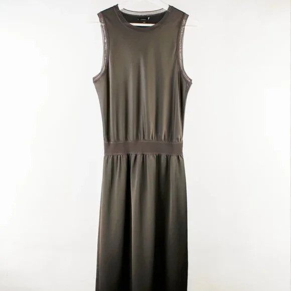 image of Theory Lewie Brown Clean Satin Ribbed-Trim Maxi Dress, Women's (Size Medium)
