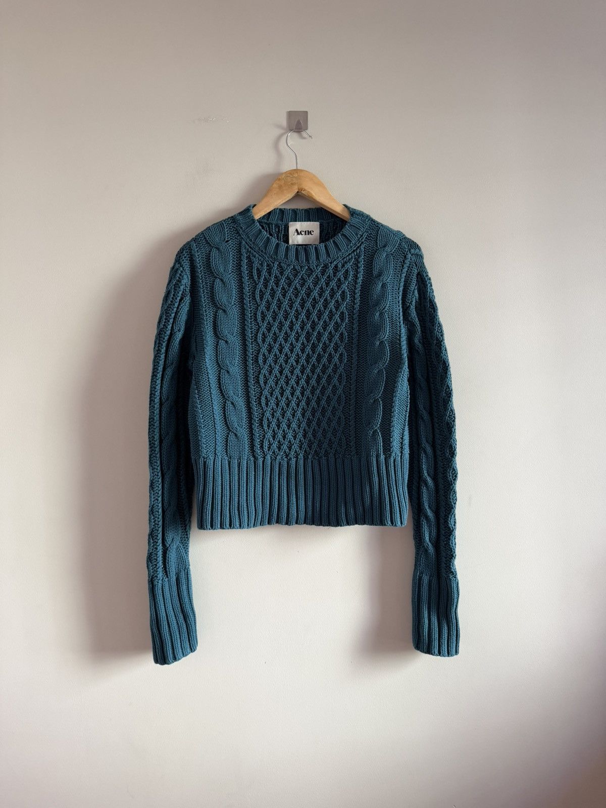 Acne Studios Acne Studios Cable Knit Sweater Blue Kanye West Size L / US 10 / IT 46 - 1 Thumbnail