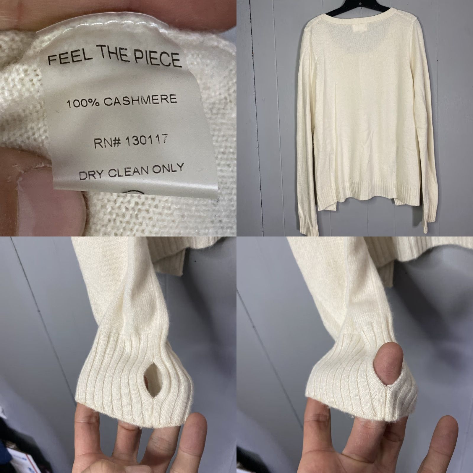 Vintage Womens 100% Cashmere Sweater Front Zip ‘Feel The Piece’ Terre Jacobs M/L Beige Pullover Long Sleeve Winter 20X25 Womens Size M / US 6-8 / IT 42-44 - 8 Thumbnail