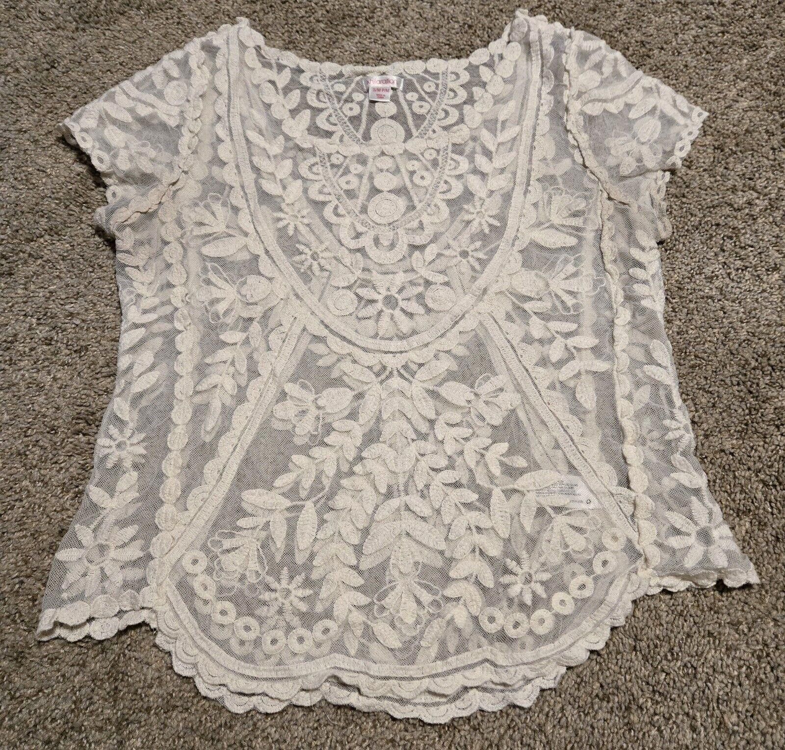 Designer Cream Exhilaration Lace Floral T Shirt Sz S - Stains See Pic Size S / US 4 / IT 40 - 1 Thumbnail
