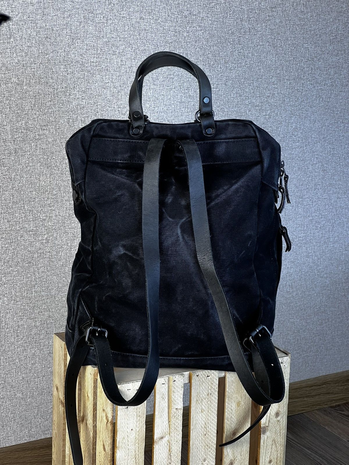 Japanese Brand × Vintage Japanese Baggy Port Black Smoked Denim Backpack Bag Size ONE SIZE - 2 Thumbnail