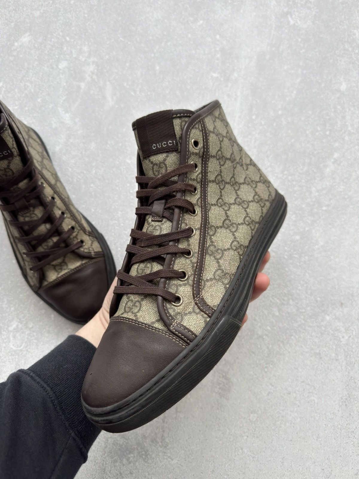 Vintage Vintage Gucci High Top GG Brown Monogram Leather Shoes Size US 8.5 / EU 41-42 - 9 Thumbnail