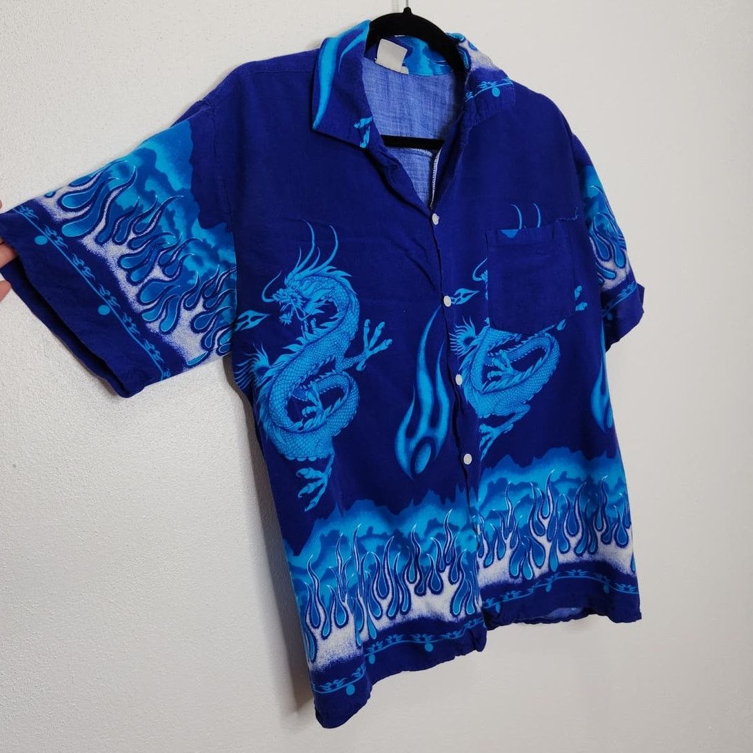 Vintage Vintage 90s y2k Button Hawaiian Dragon Art Hip Hop Shirt VTG Size US M / EU 48-50 / 2 - 2 Thumbnail
