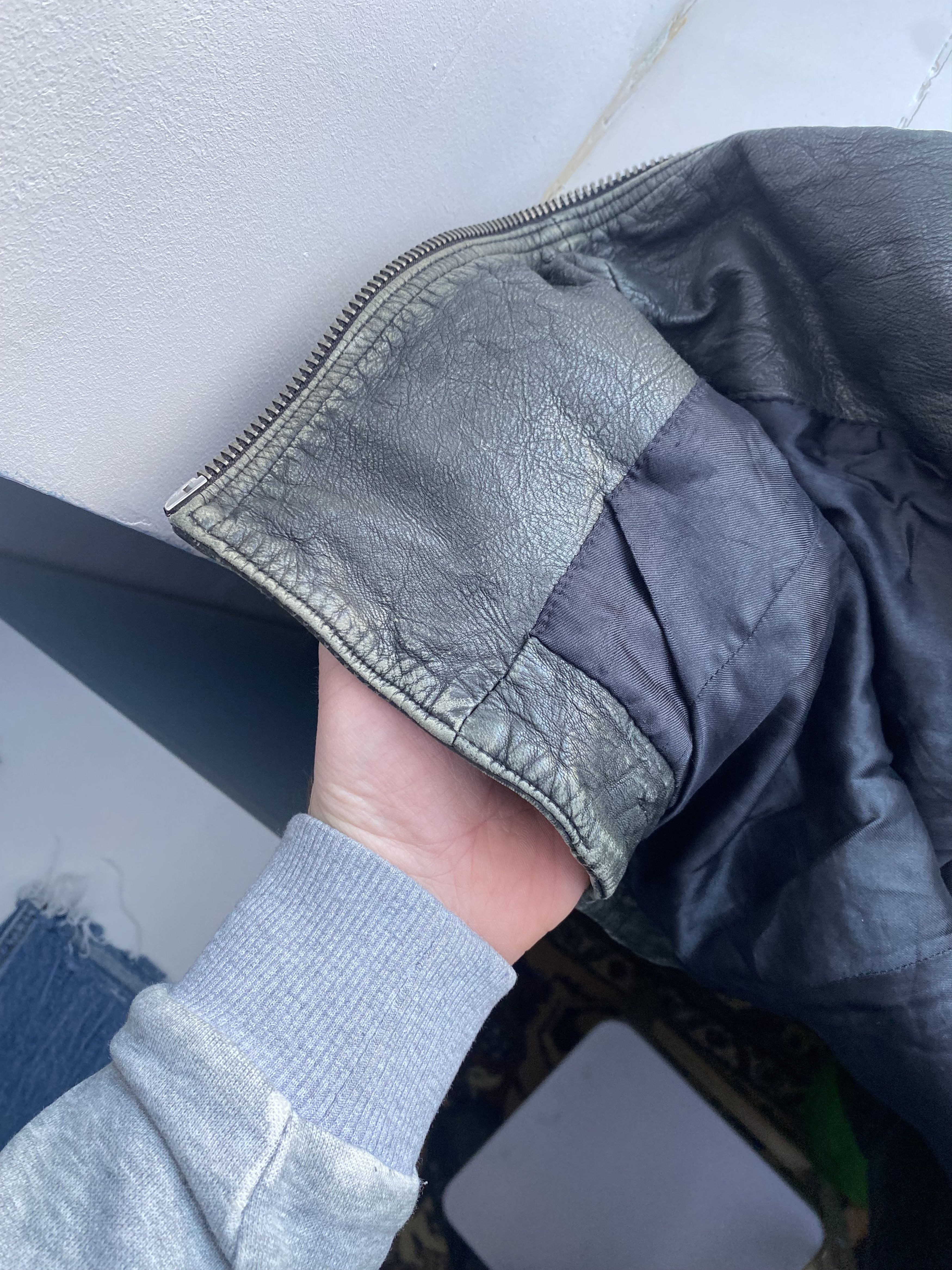 Allsaints AllSaints Cargo Leather Biker Jacket - Distressed Black/Grey Size M / US 6-8 / IT 42-44 - 15 Thumbnail