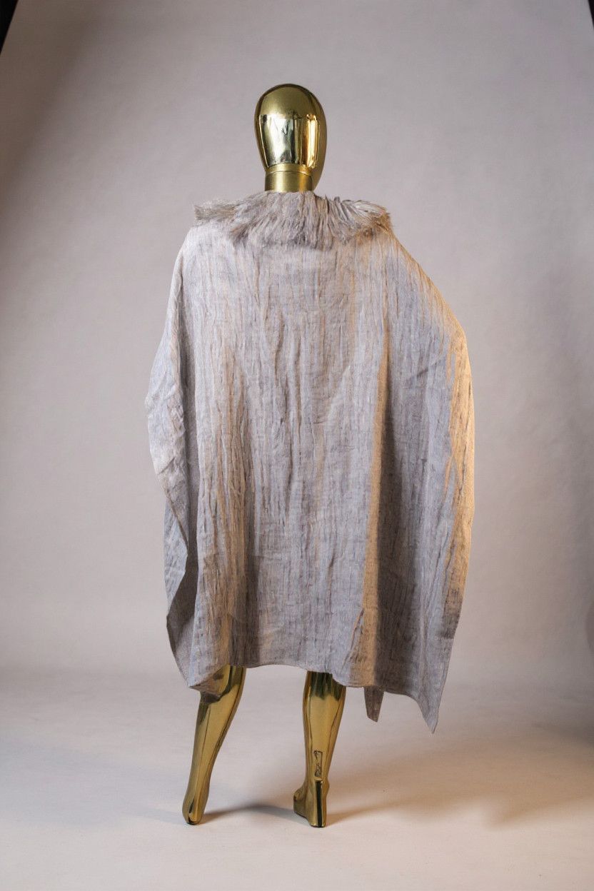 Other Gray linen poncho Real Mongolian fur collar Size US XS / EU 42 / 0 - 4 Thumbnail
