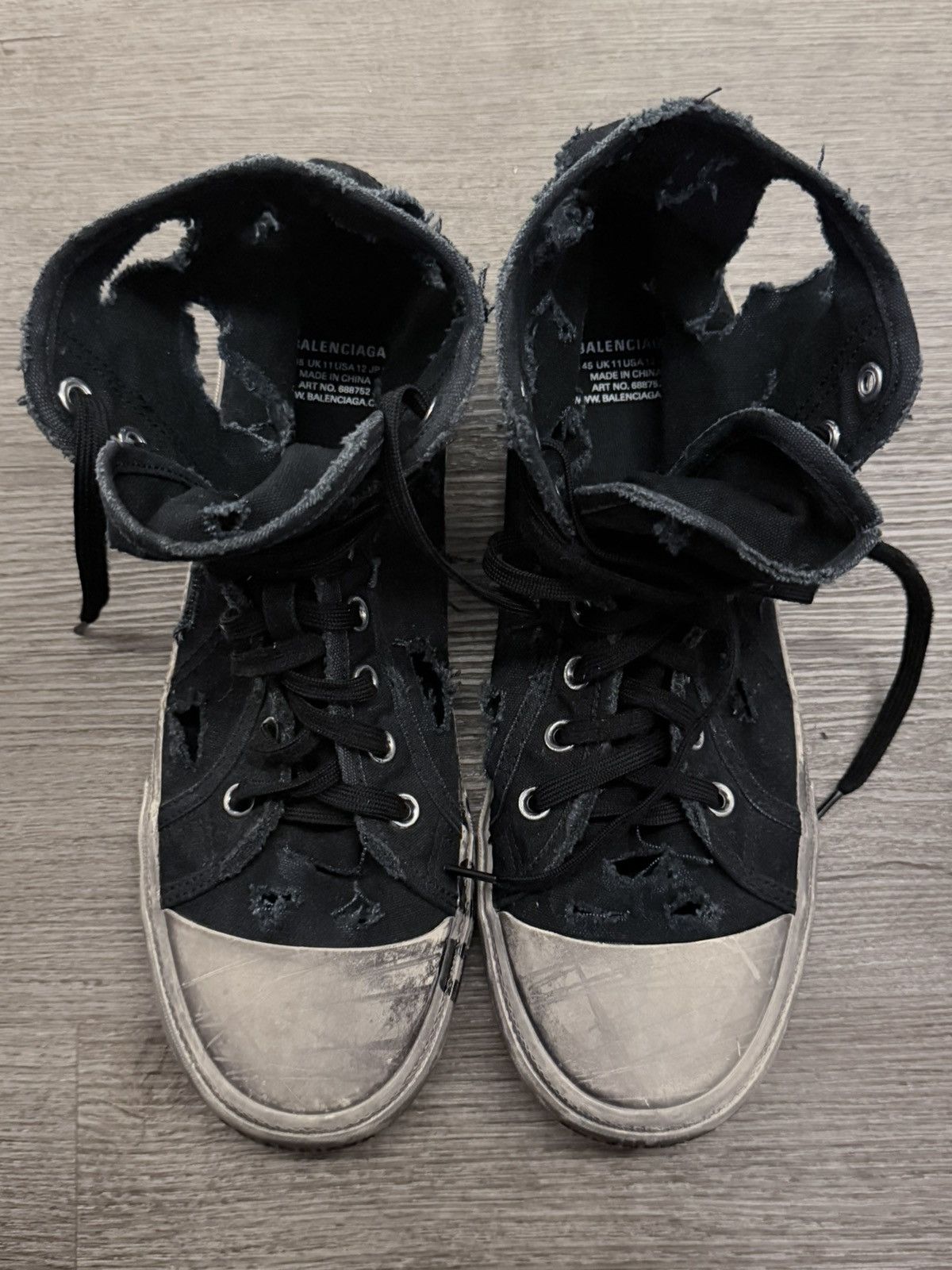 Balenciaga BALENCIAGA PARIS DESTROYED HIGH TOP SNEAKERS RARE Size US 12 / EU 45 - 6 Thumbnail