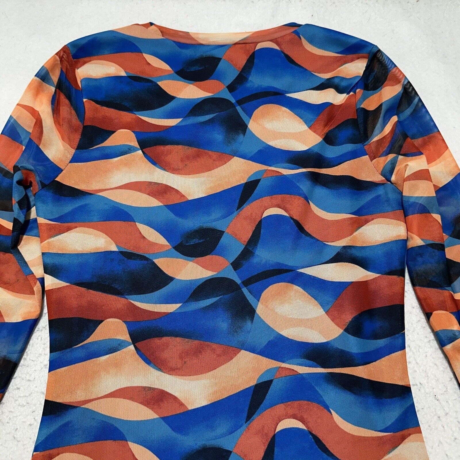 Forever 21 Forever 21 Small Abstract Print Blue Orange Mesh Mini Dress Size S / US 4 / IT 40 - 13 Thumbnail