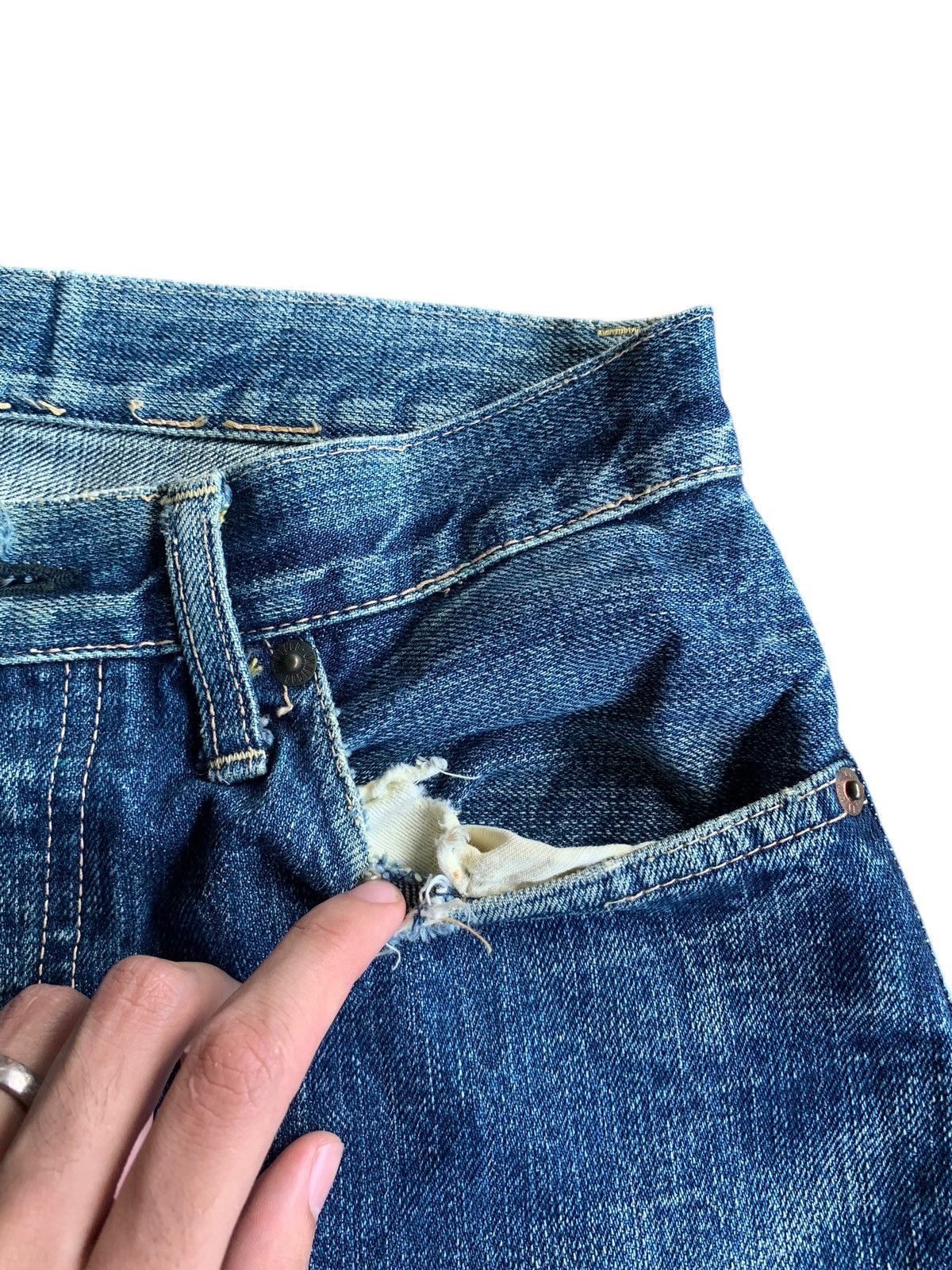 Japanese Brand × Kapital × OMNIGOD OMNIGOD SELVEDGE BUTTON FLY FADED & RUSTY DISTRESSED DENIM Size US 29 - 15 Thumbnail