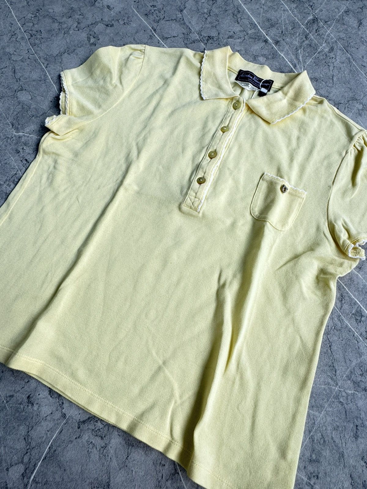 Salvatore Ferragamo SALVATORE FERRAGAMO Pastel Yellow Polo Shirt Size L / US 10 / IT 46 - 2 Thumbnail