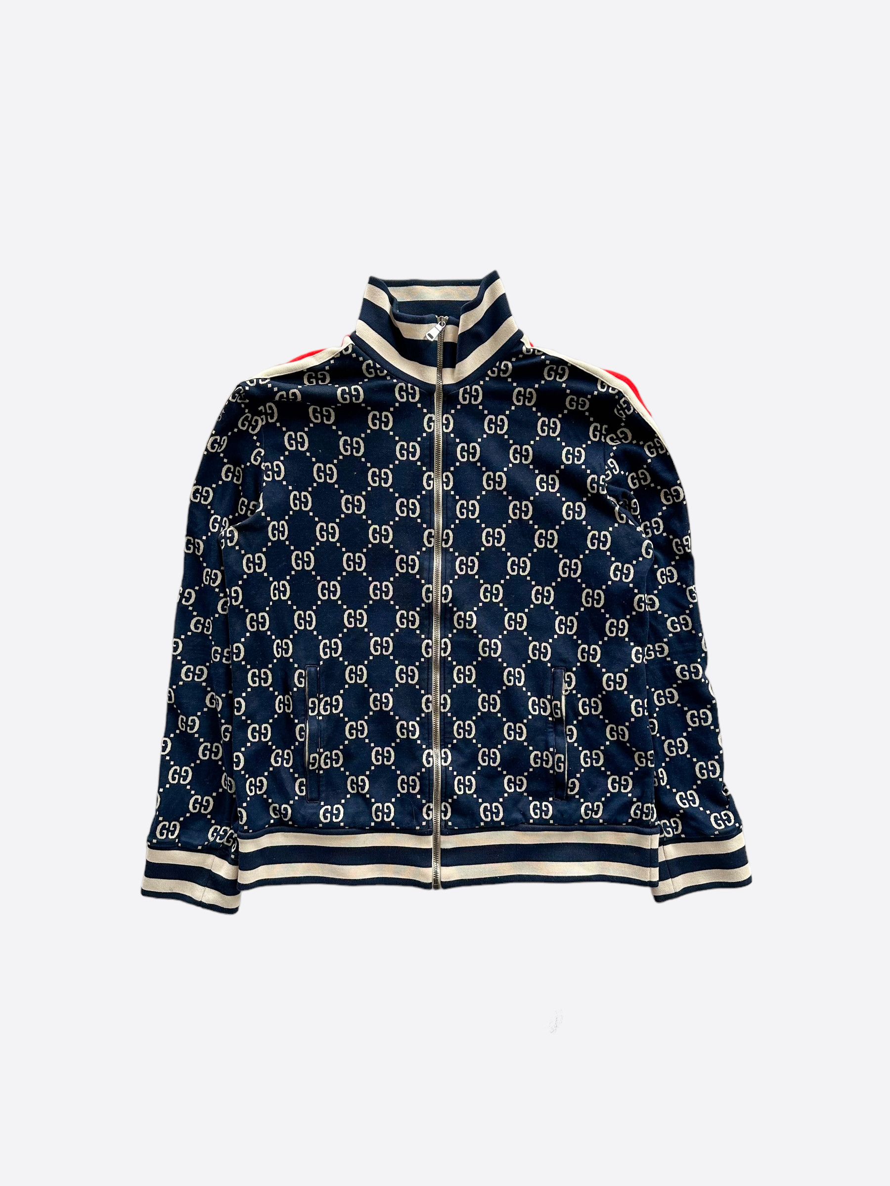 image of Gucci Navy & White GG Monogram Track Jacket, Men's (Size 2XL)