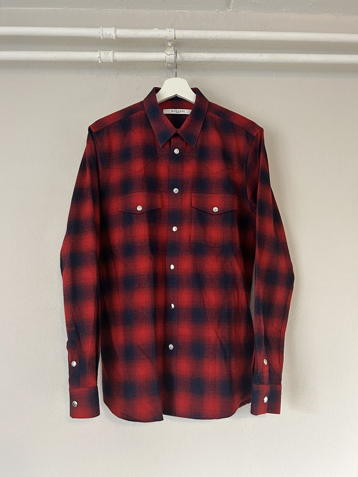 image of Givenchy Ss16 Red Checked Shirt, Men's (Size Medium)
