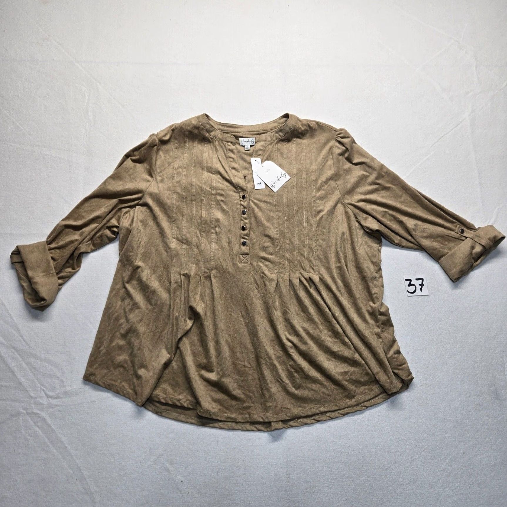 Vintage VINTAGE Wonderfly Solid Brown 3/4 Sleeve Tunic Blouse Adult Women's Plus 4X Size XXL / US 16-18 / IT 52-54 - 2 Thumbnail