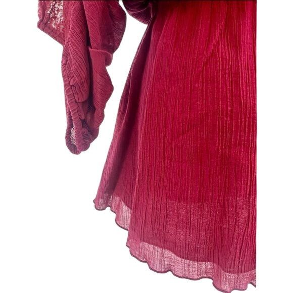 Free People VTG Free People Dark Cherry Lace Trim Crepe Top | Boho Dark Size S / US 4 / IT 40 - 15 Thumbnail