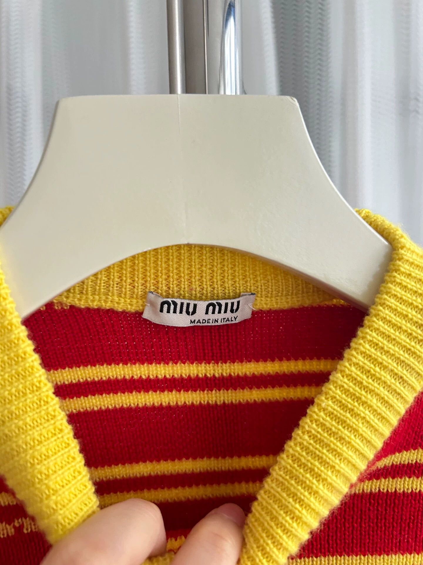 Miu Miu MIU MIU Red-Yellow Colorblocked Striped Knit Short Sleeve 36 Size XS / US 0-2 / IT 36-38 - 2 Thumbnail