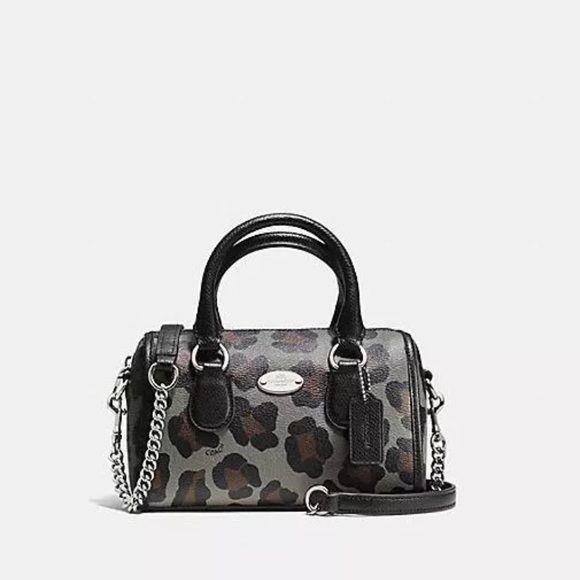 image of Coach Ocelot Mini Bennett Grey Multi Leather Satchel Crossbo in Grey/Black Ocelot, Women's