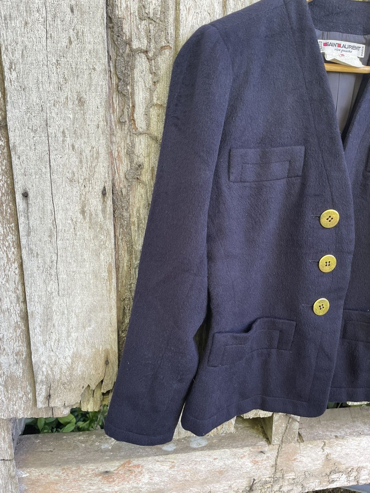 Saint Laurent Paris × Vintage × Yves Saint Laurent Saint Laurent Rive Gauche Vintage Navy Wool Blazer 1980s Size S / US 4 / IT 40 - 4 Thumbnail
