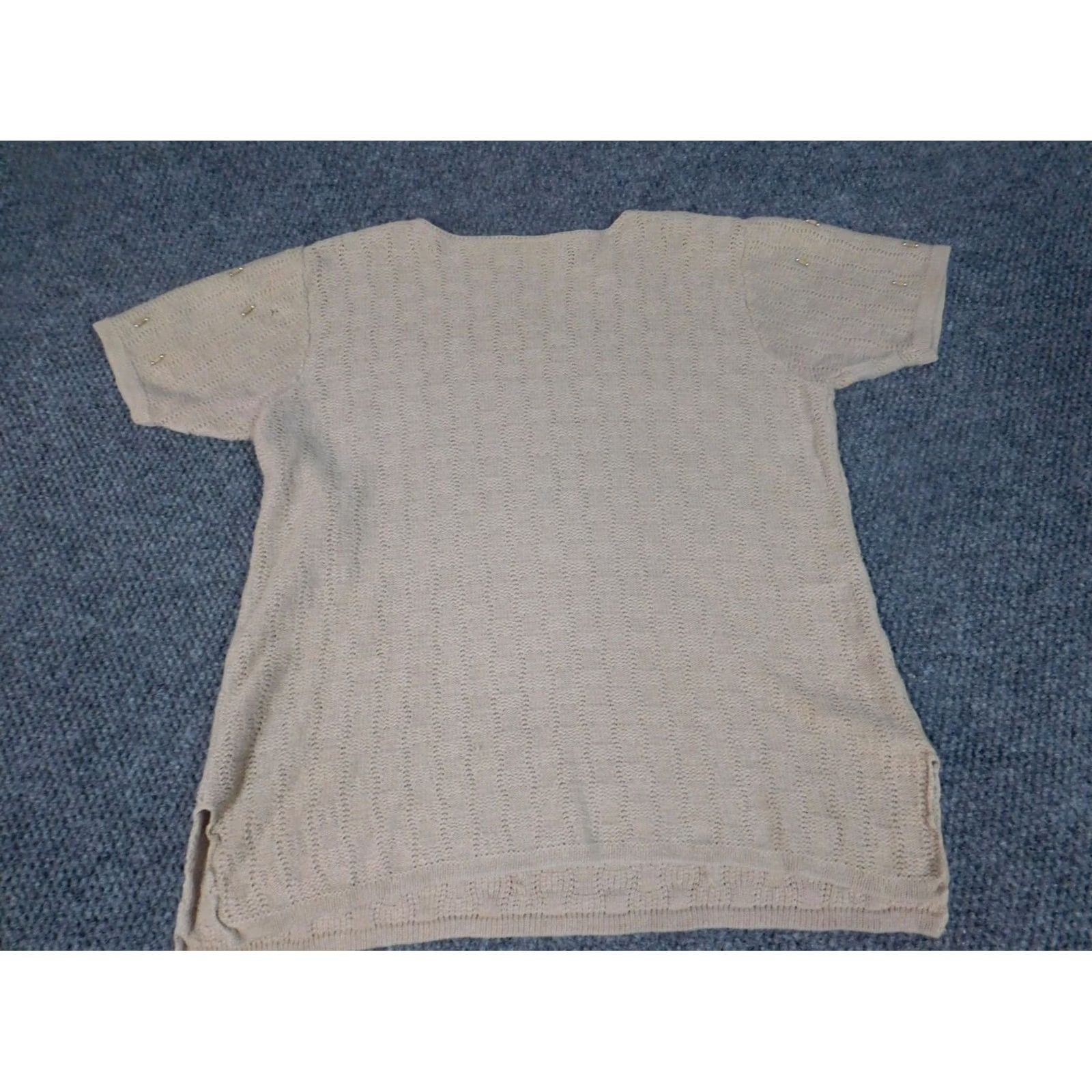 Worthington Worthington Womens Sweater Pullover Bell Sleeve Round Neck Short Sleeve Beige Knit Cotton Ramie Bow Button Petite Ladies Womens Size L / US 10 / IT 46 - 6 Thumbnail
