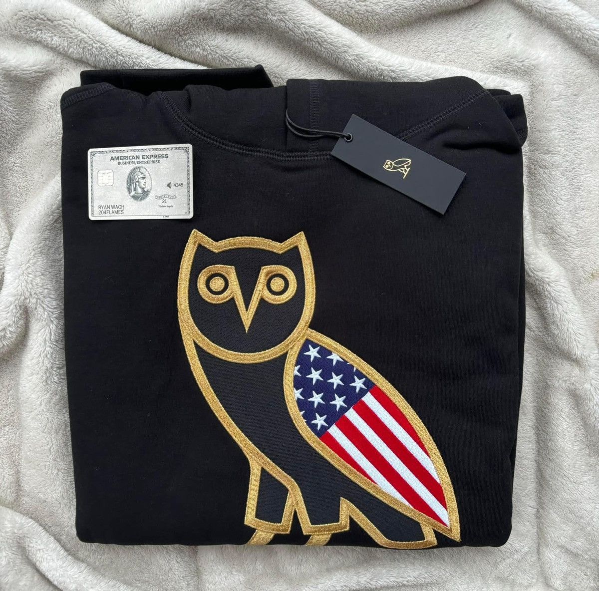 OVO Black USA Flag OG Owl Hoodie 3XL
