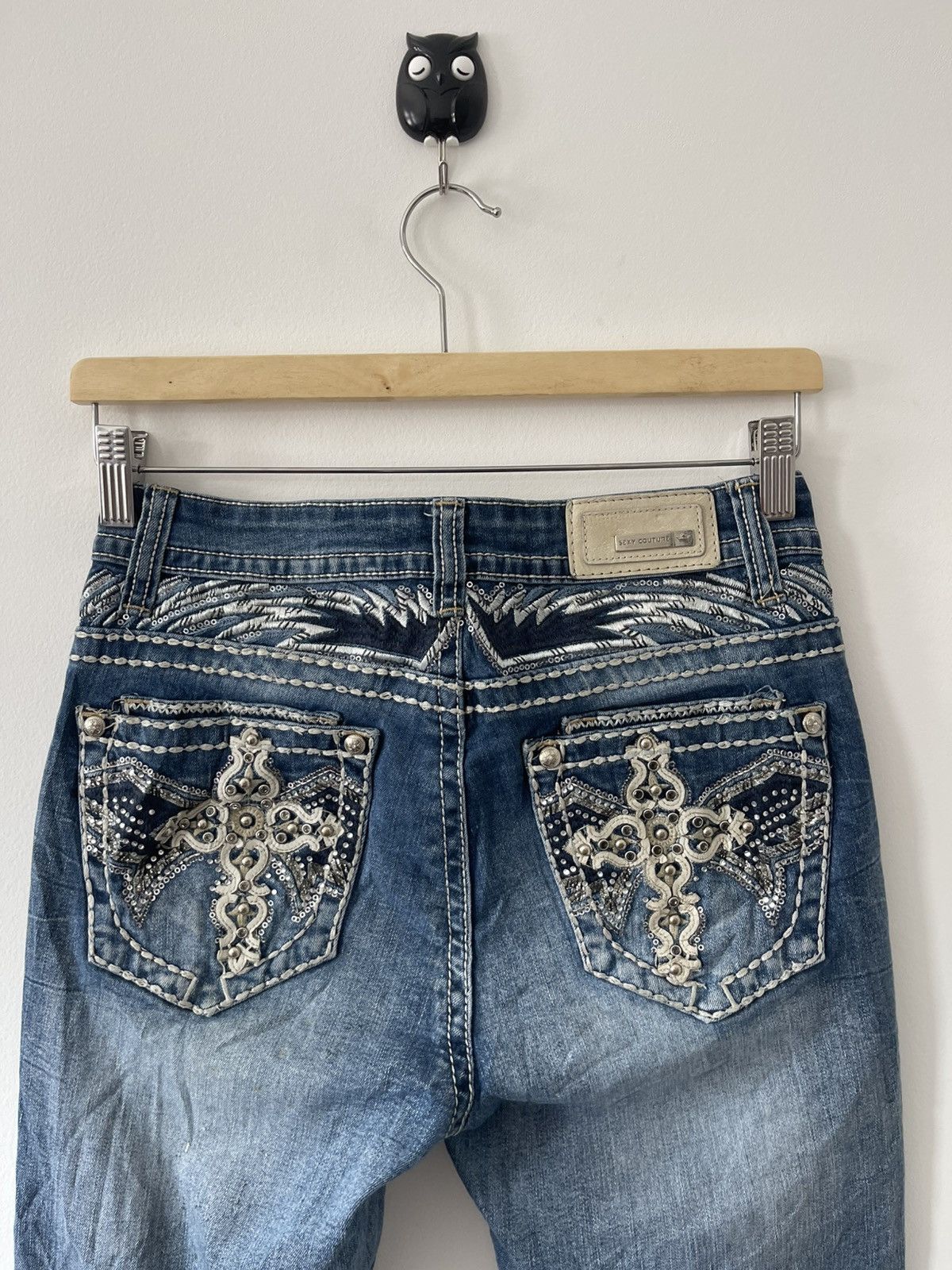If Six Was Nine Rare Vintage SEXY COUTURE Embroidery Back Boot Cut Flare Size 27" / US 4 / IT 40 - 3 Thumbnail