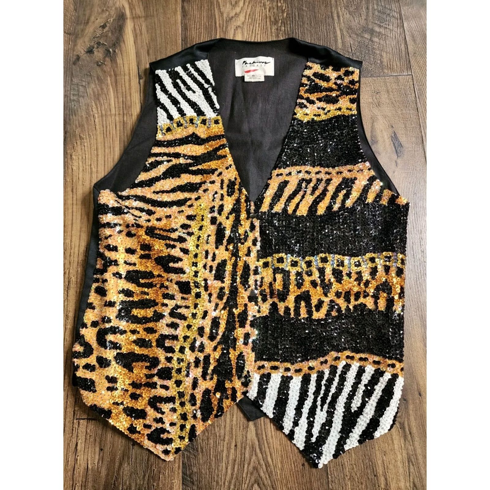 Vintage VINTAGE Fashion Fantasy Vest S Zebra Leopard Sequin Beaded Animal Print Party 1990s Black Womens Size S / US 4 / IT 40 - 5 Thumbnail
