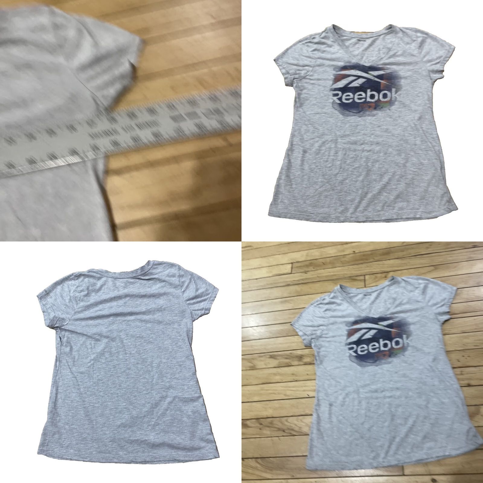 Reebok REEBOK Shirt Womens M Gray Abstract Colorful 90s Y2k Style Graphic Vneck Tee M Size L / US 10 / IT 46 - 9 Thumbnail