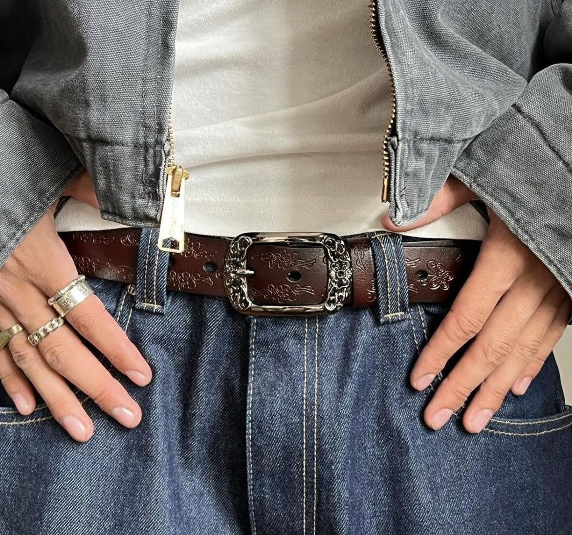 Cowboy Equipment × Vintage vintage style brown american western floral design belt Size ONE SIZE - 1 Thumbnail