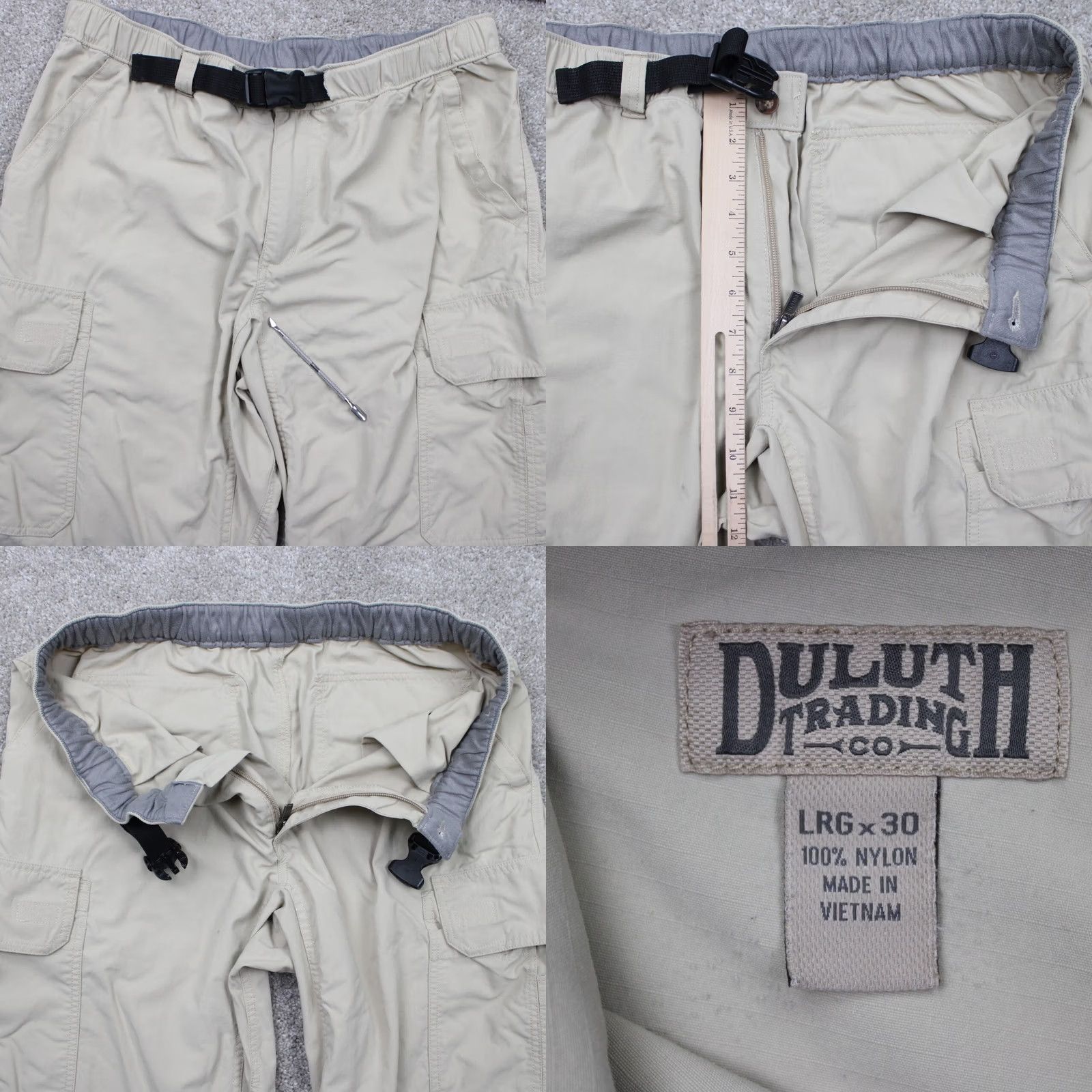 Duluth Trading Company Duluth Trading Co. Armachillo Pants Cargo Nylon Beige L 34x30 Men Regular Ripstop Belted Pockets 30 Inseam Size US 33 - 9 Thumbnail
