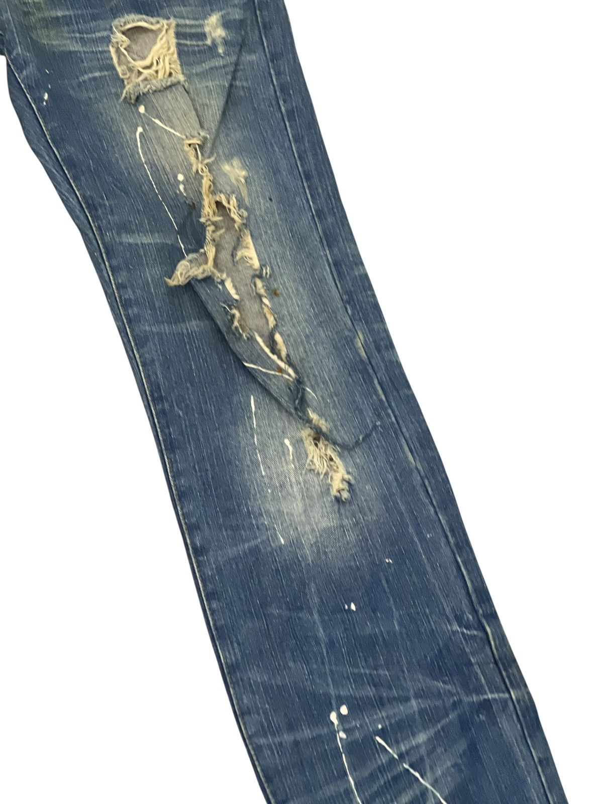 Japanese Brand Slim Jeans Root Three Faded Distress Painter 1🟦7 Size US 31 - 4 Thumbnail
