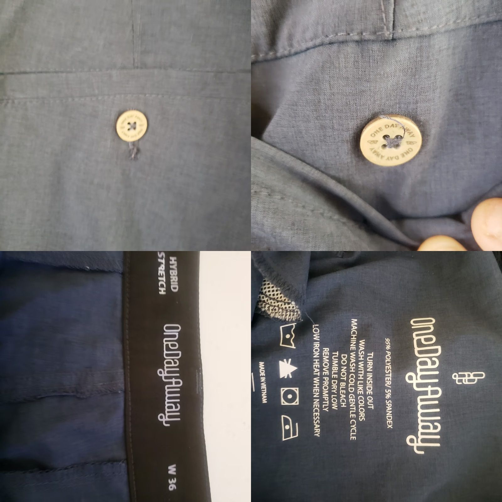 Vintage One Day Away Tech Men's 36x10 Hybrid Shorts Navy Blue Stretch Moisture Wicking Casual Workwear Chino with Pockets Front Zip Size US 36 / EU 52 - 8 Thumbnail