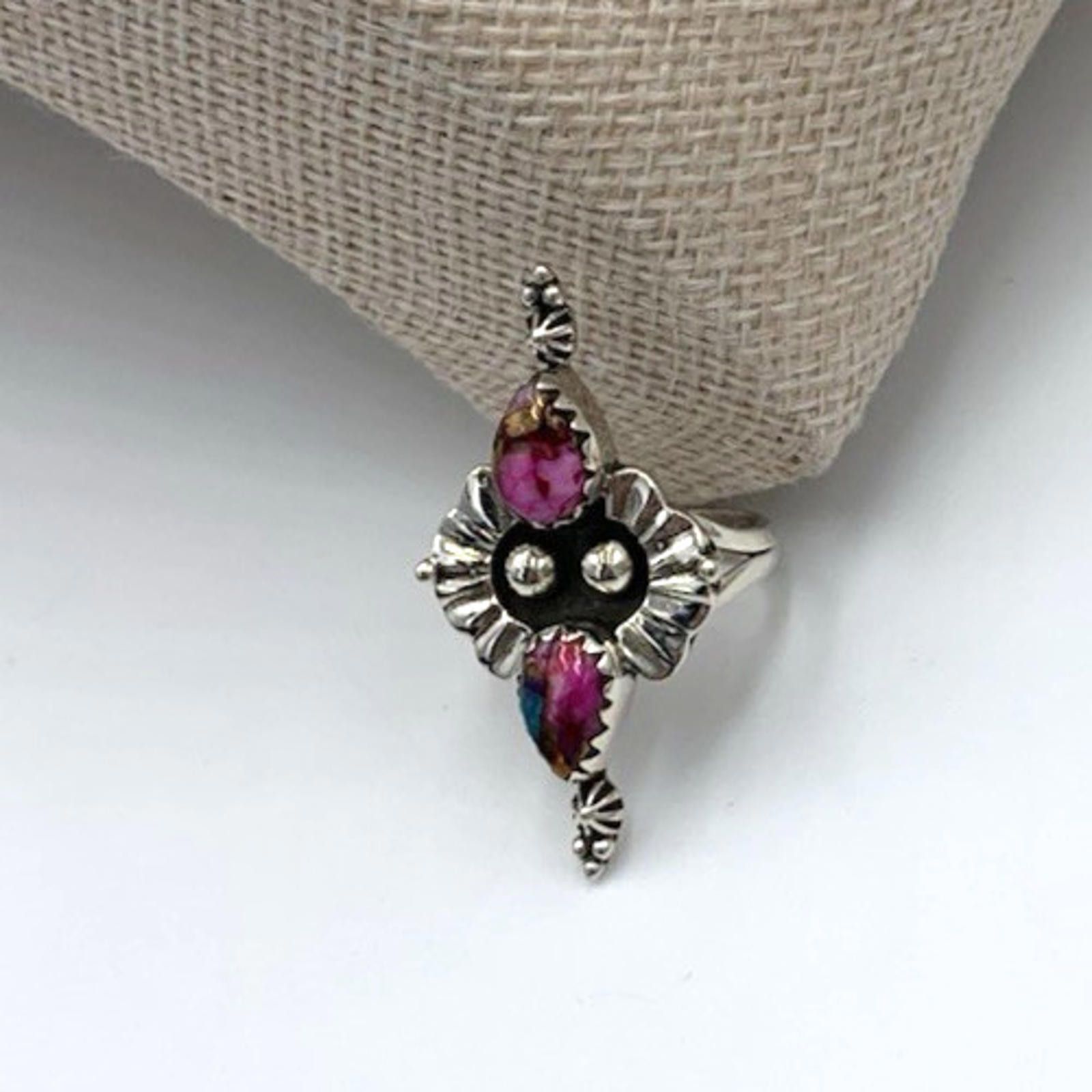Other Native Kingman Pink Dahlia Turquoise Sterling Silver Ring Size ONE SIZE - 4 Thumbnail