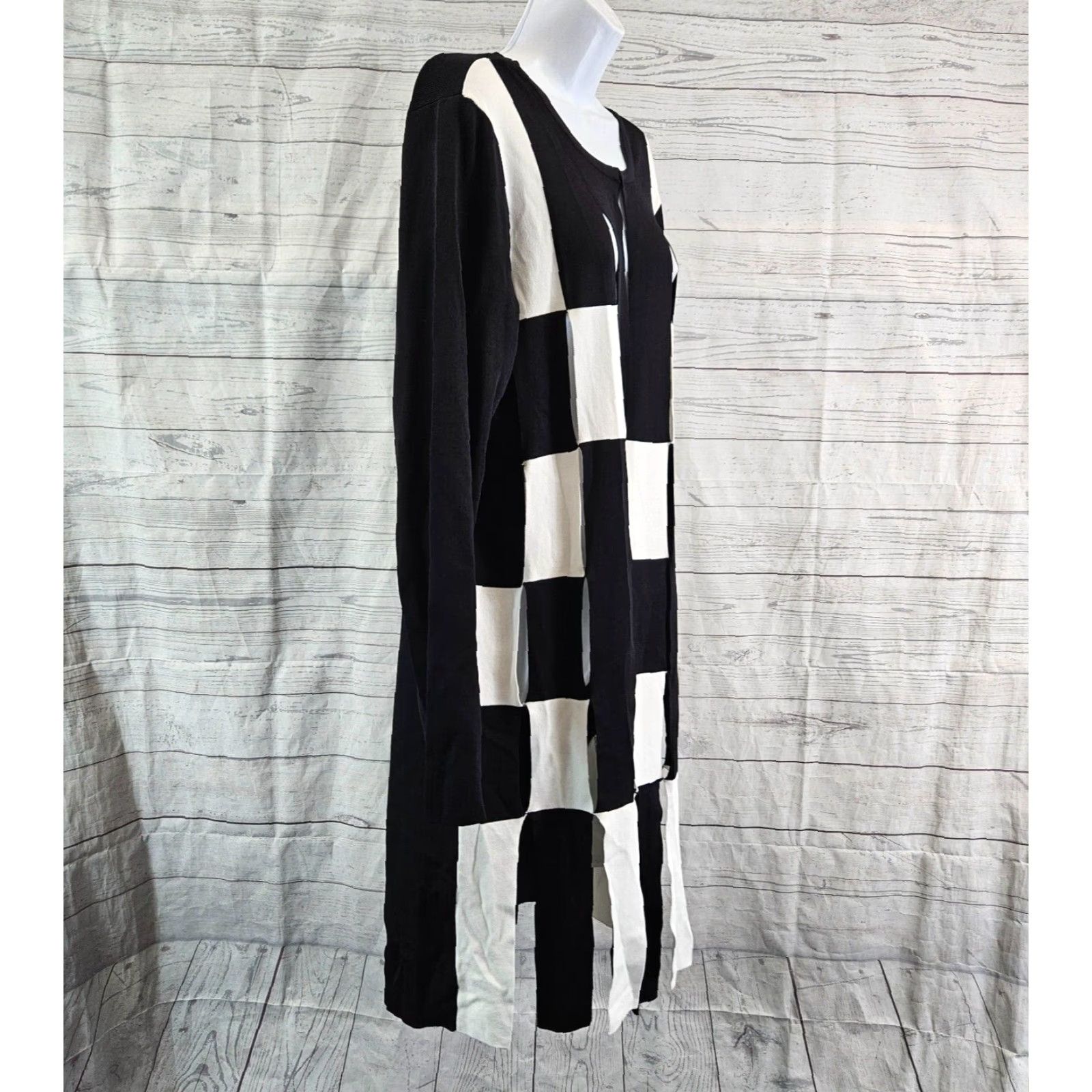 Joseph Ribkoff Joseph Ribkoff Womens Cardigan XL Black White Cut Outs Knit Viscose Lined Sweater Shirt Size XL / US 12-14 / IT 48-50 - 4 Thumbnail