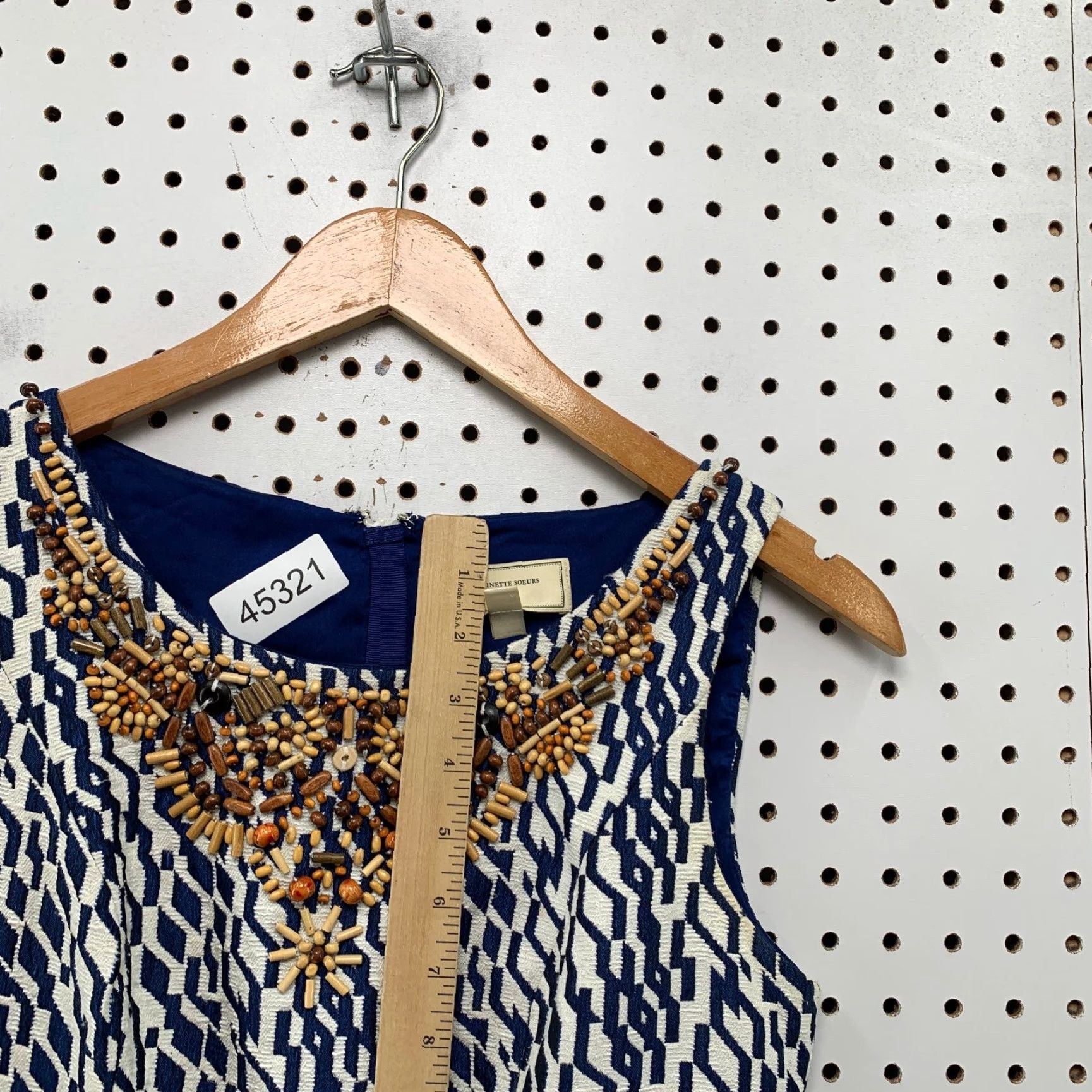 Anthropologie Anthropologie Moulinette Soeurs Beaded Embellished Dress Geometric Sleeveless V-Neck Zip Knee Length 0P Multicolor Womens Sheath Lined Size XS / US 0-2 / IT 36-38 - 7 Thumbnail