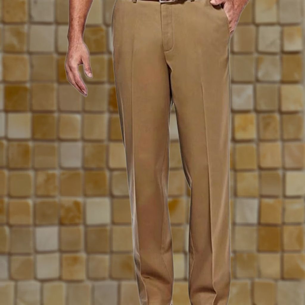 Haggar Haggar Men’s Eclo Repreve Stria Flat Front Chino Pants 34 x 29 Beige XS? Size US 34 / EU 50 - 1 Preview