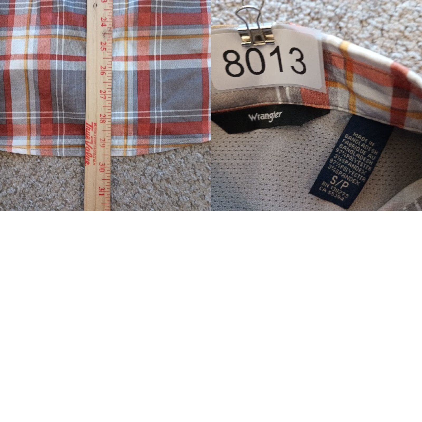 Wrangler Wrangler Shirt Mens Small Orange Gray Plaid Short Sleeve Button Up Size US S / EU 44-46 / 1 - 8 Thumbnail
