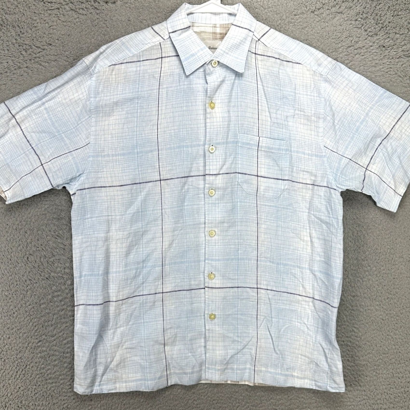 Tommy Bahama Tommy Bahama Linen Shirt Button Up Mens Medium Light Blue White Plaid Pocket Shirt Size US M / EU 48-50 / 2 - 3 Thumbnail