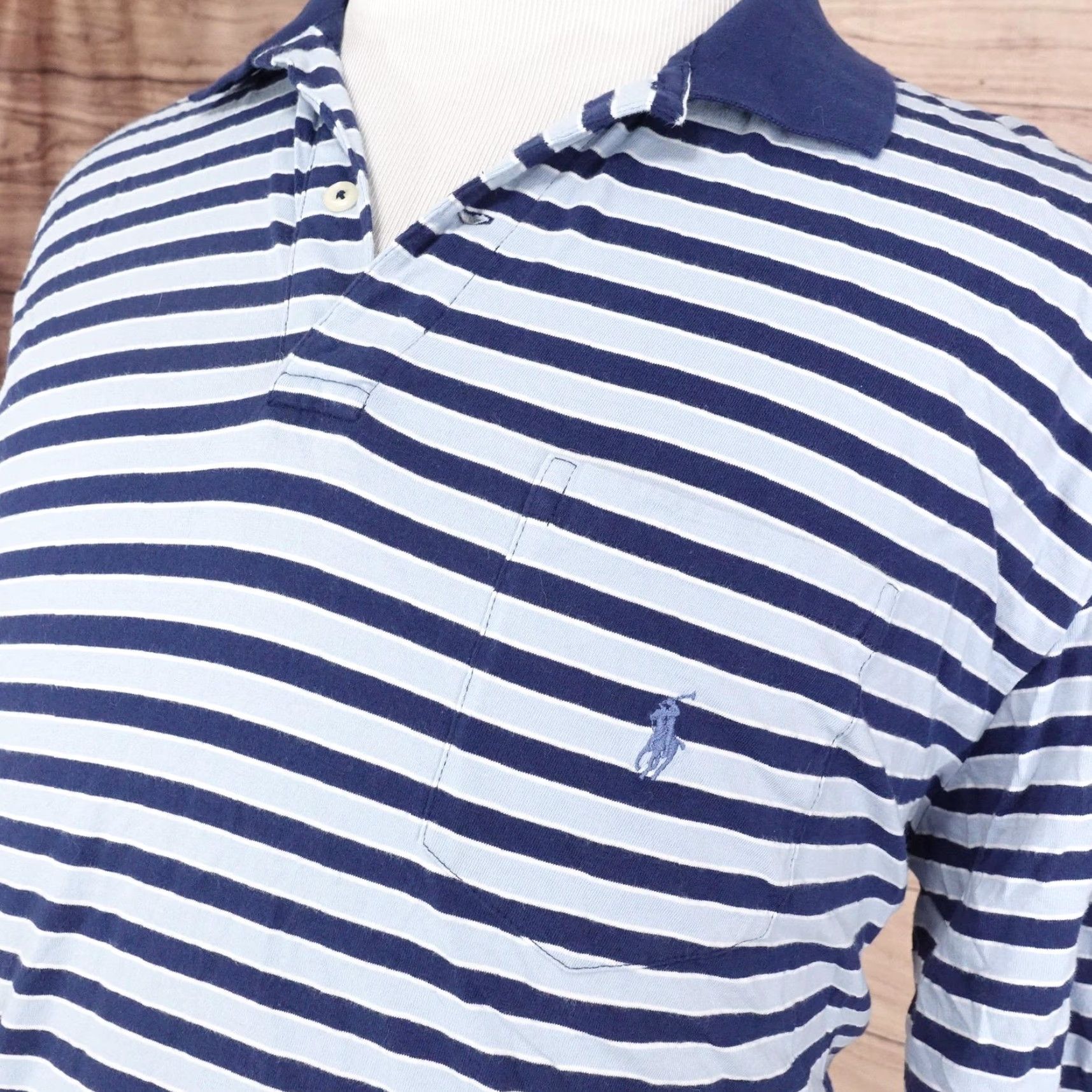 Polo Ralph Lauren Polo Ralph Lauren Polo Shirt Mens XL Blue White Striped Cotton Casual Classic Fit Soft Touch Size US XL / EU 56 / 4 - 2 Thumbnail