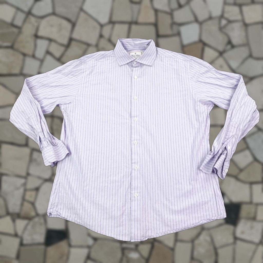Brooks Brothers VINTAGE Brooks Brothers Shirt Mens Large Purple Stripes Cotton Reg Short Sleeve Classic Preppy Mens Size US L / EU 52-54 / 3 - 1 Thumbnail
