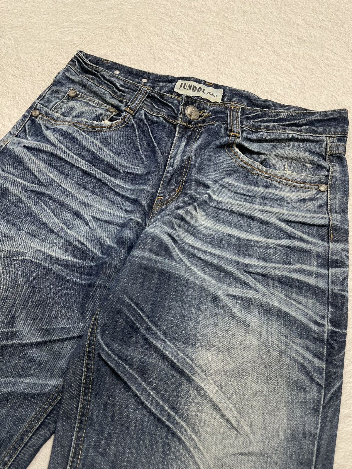 If Six Was Nine 2000s Jundol Distressed Fading Denim Bootcut Size US 32 / EU 48 - 5 Thumbnail