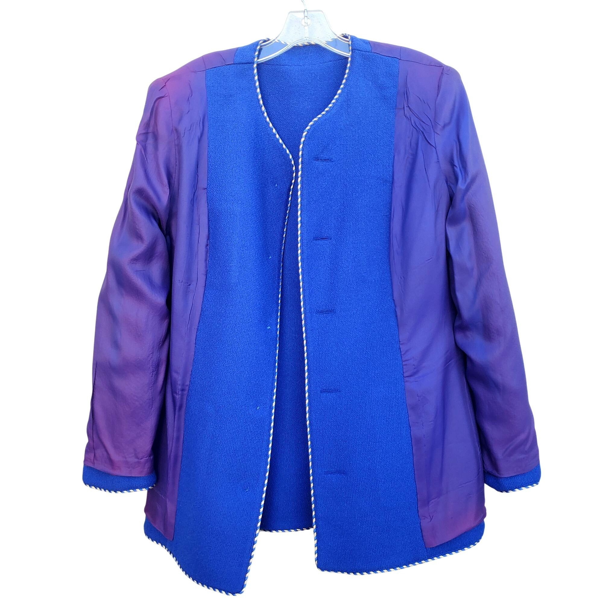 Vintage Vintage 80s Electric Blue Wool Power Skirt Suit L XL Rhinest Size XL / US 12-14 / IT 48-50 - 10 Thumbnail