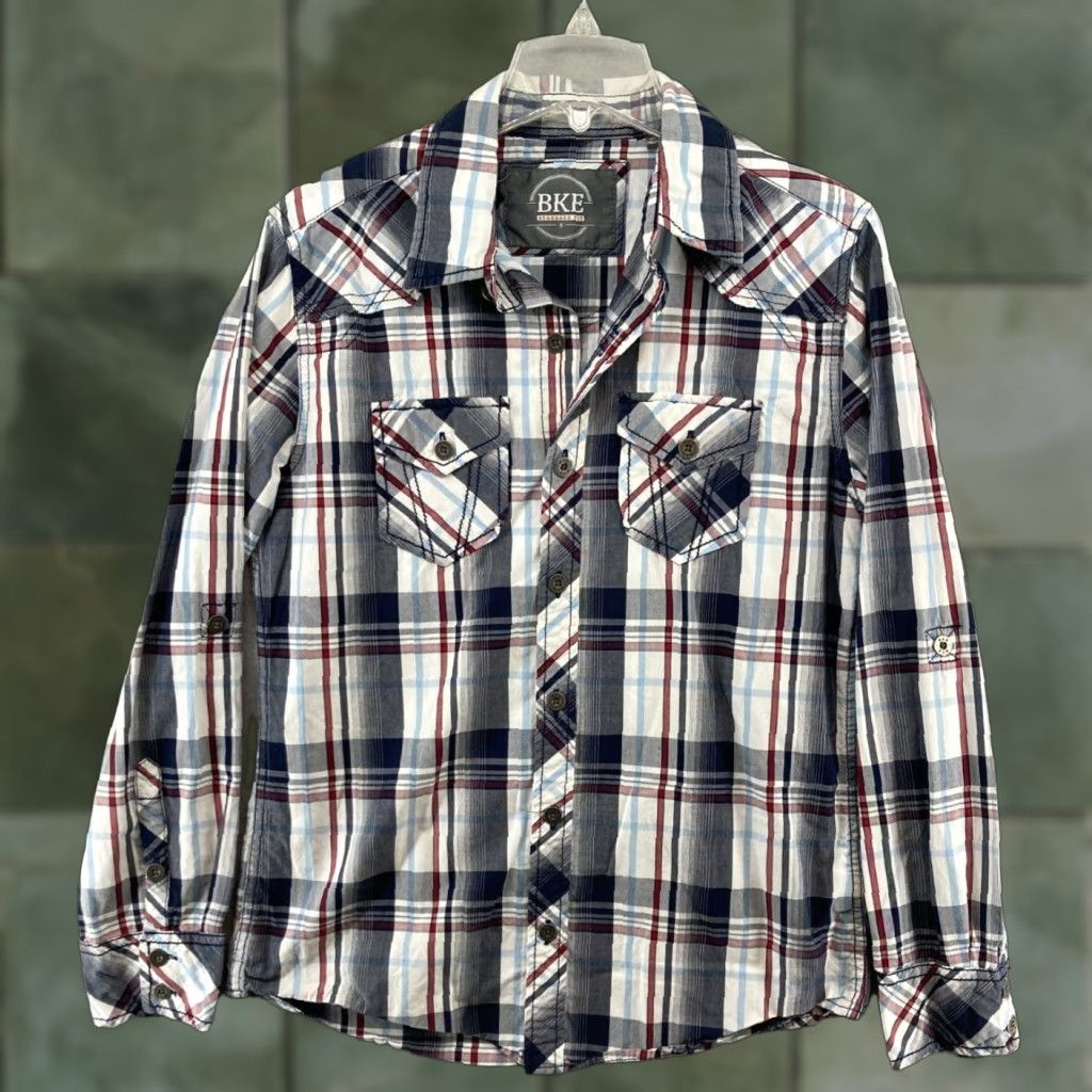BKE BKE Mens Shirt Small Plaid Standard Fit Button-Up Long Sleeve Cotton Knit Multicolor Metal Button Western, Cowboy, Classic Theme Mens - S Size US S / EU 44-46 / 1 - 1 Thumbnail