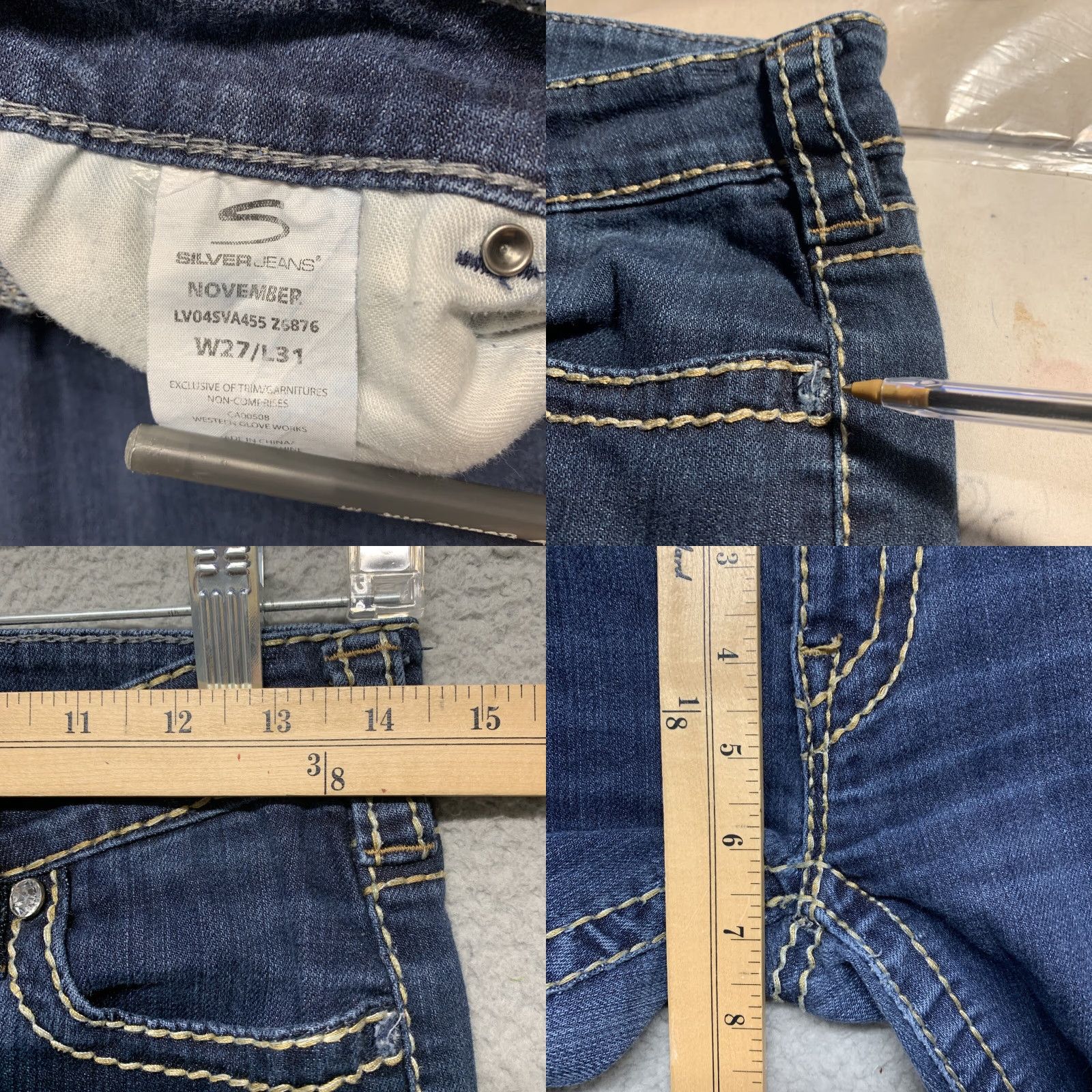 Silver Jeans Co. Silver Jeans Juniors Jeans Slim 27x31 Blue Denim 5-Pocket Gem Accents Thick Gold Stitching Womens/Teens Size 27" / US 4 / IT 40 - 8 Thumbnail