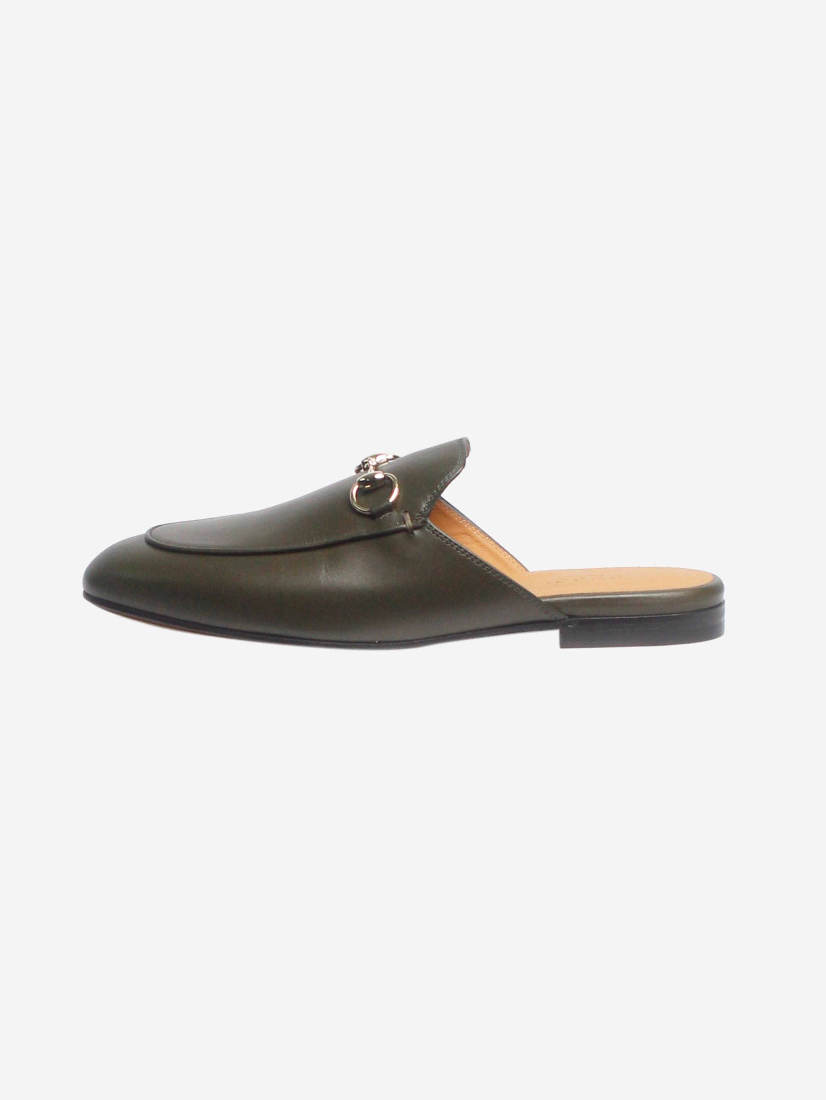 Gucci Khaki Horsebit Leather Mule Shoess - Size Eu 37 Shoes in Green, Women's