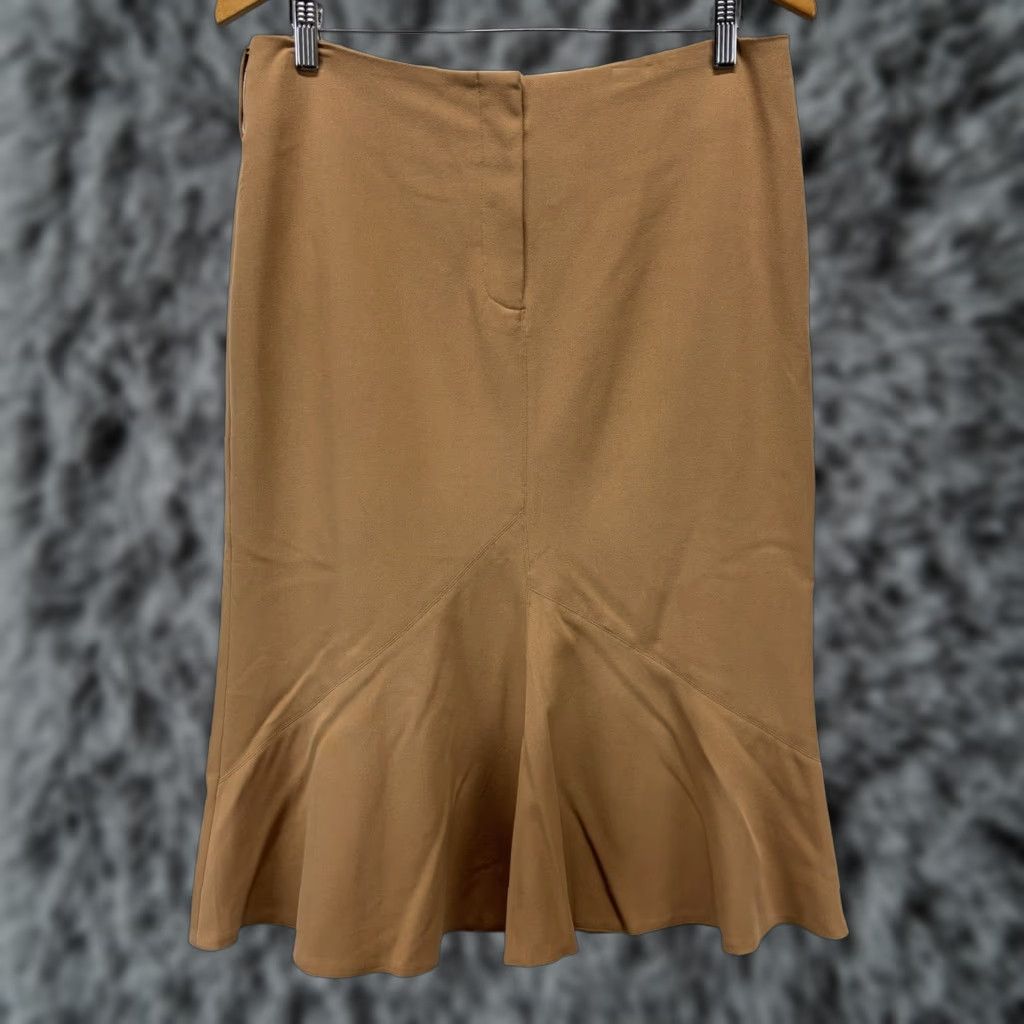 Vintage VINTAGE Newport News Skirt Midi Women 12 Beige Solid Zip Trumpet Belt Loops Size 34" / US 12 / IT 48 - 1 Thumbnail