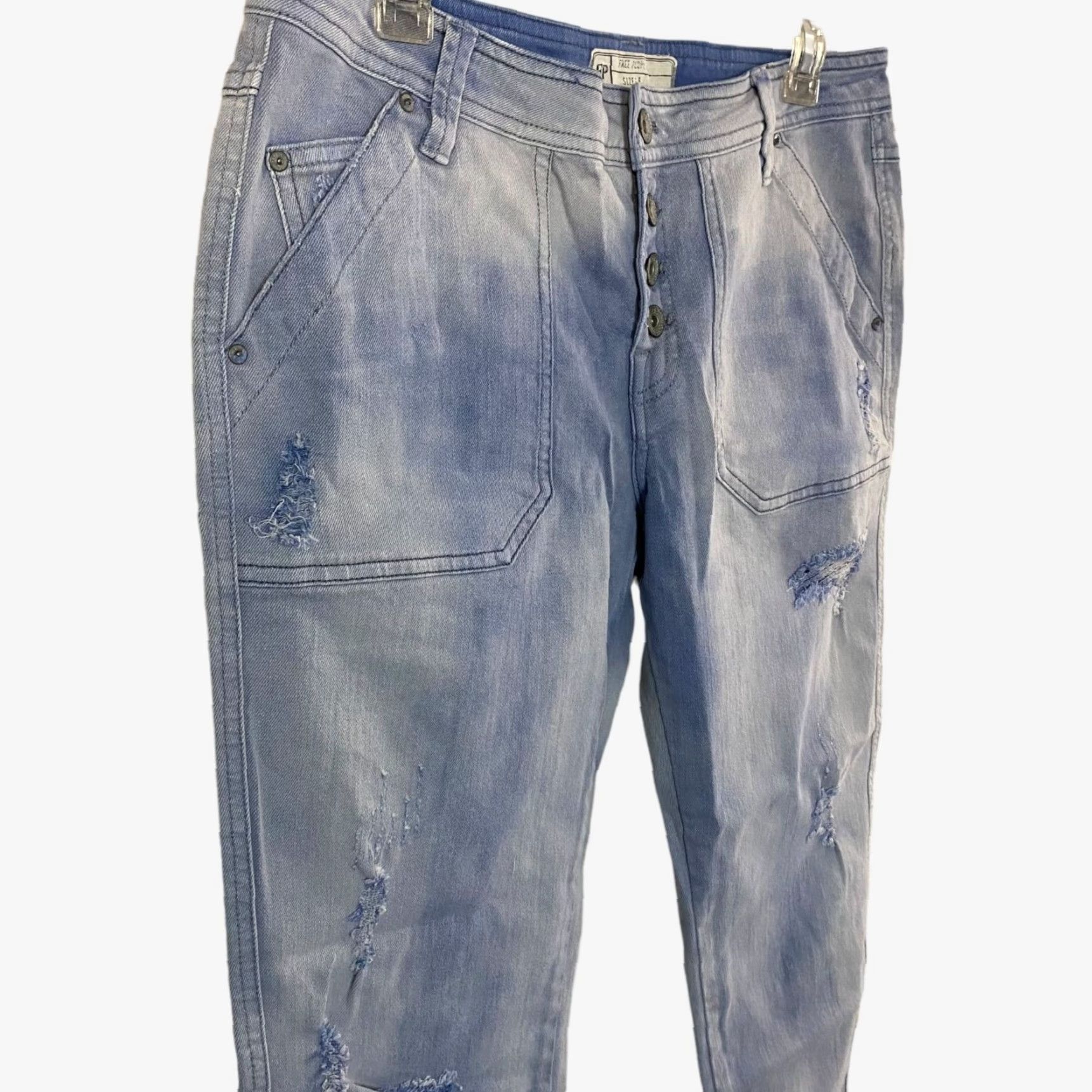 Free People Free People Jeans Womens Size 6 Blue Acid Wash Denim Distressed Straight Leg Jeans Women 6 Blue Acid Wash Distressed Pockets 5-Pocket Styling Size 28" / US 6 / IT 42 - 4 Thumbnail