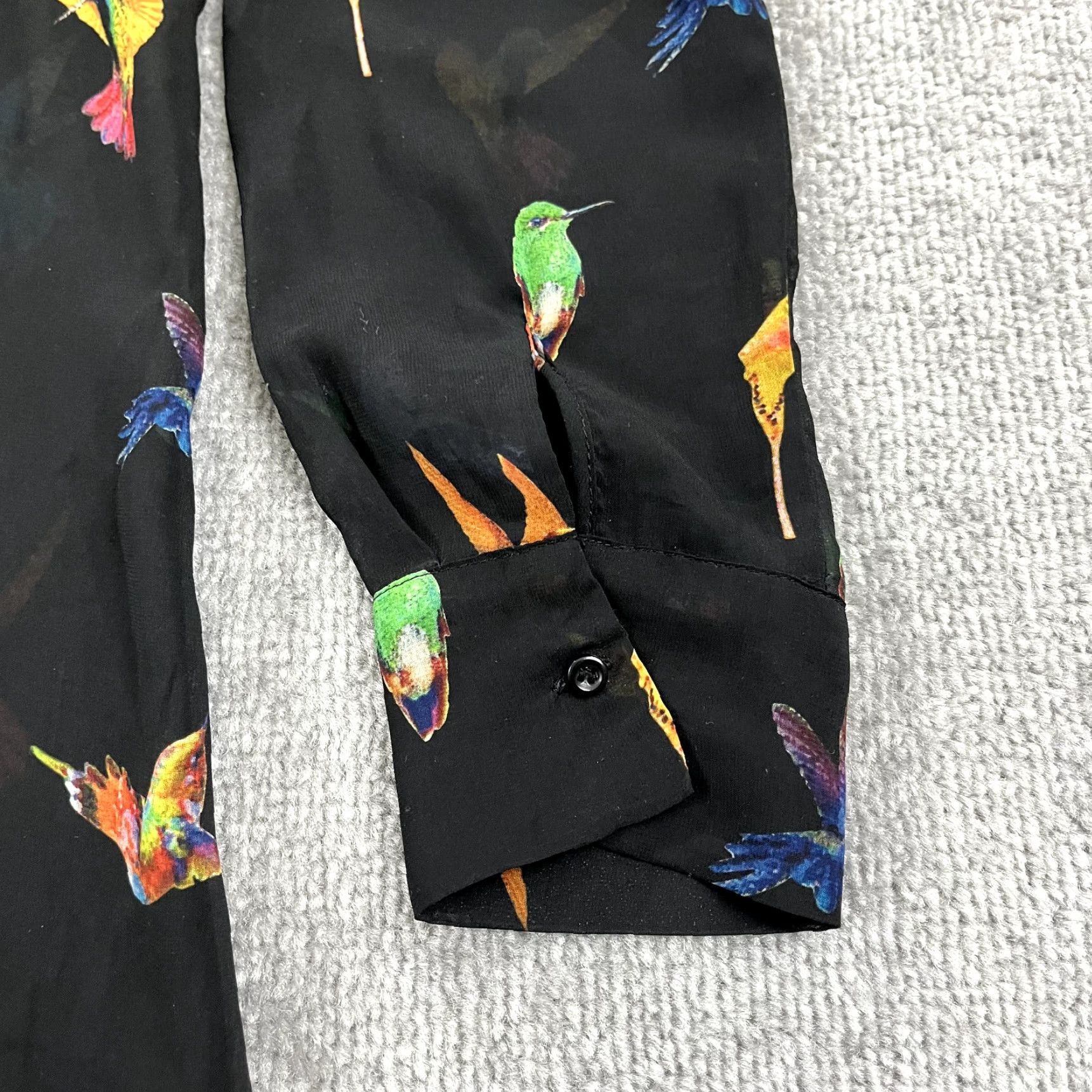 Vintage NAF NAF Shirt Womens 40 Black Sheer Hummingbird Button Up Vintage Paris 80s Womens Shirt Black Silk Blend Vintage Paris 80s Size S / US 4 / IT 40 - 7 Thumbnail