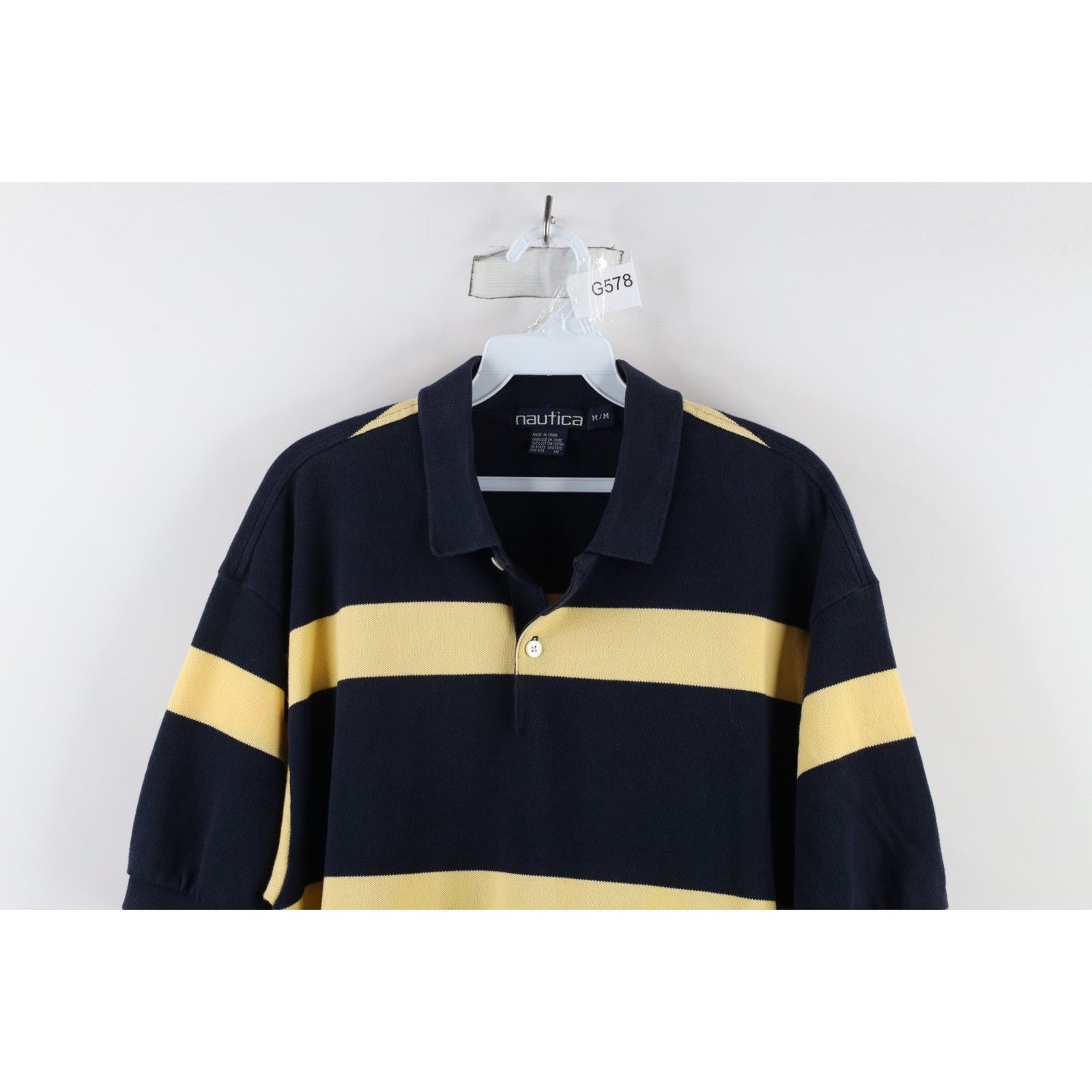 Nautica × Vintage Vintage 90s Nautica Faded Spell Out Striped Polo Shirt Size US M / EU 48-50 / 2 - 2 Thumbnail