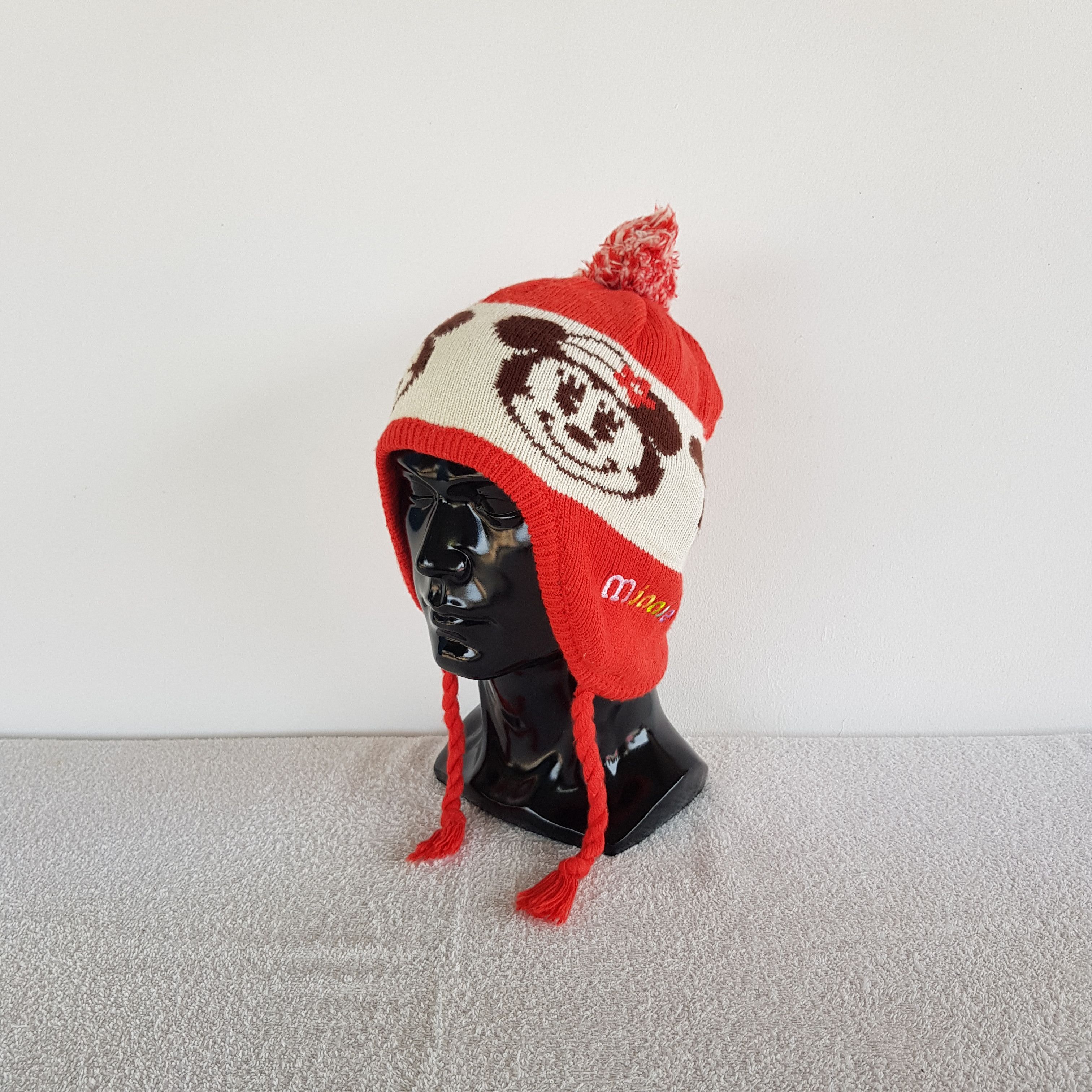 Disney Vintage Mickey Mouse Earflap Beanie Y2K Knit Snow Caps Hats Size ONE SIZE - 1 Thumbnail