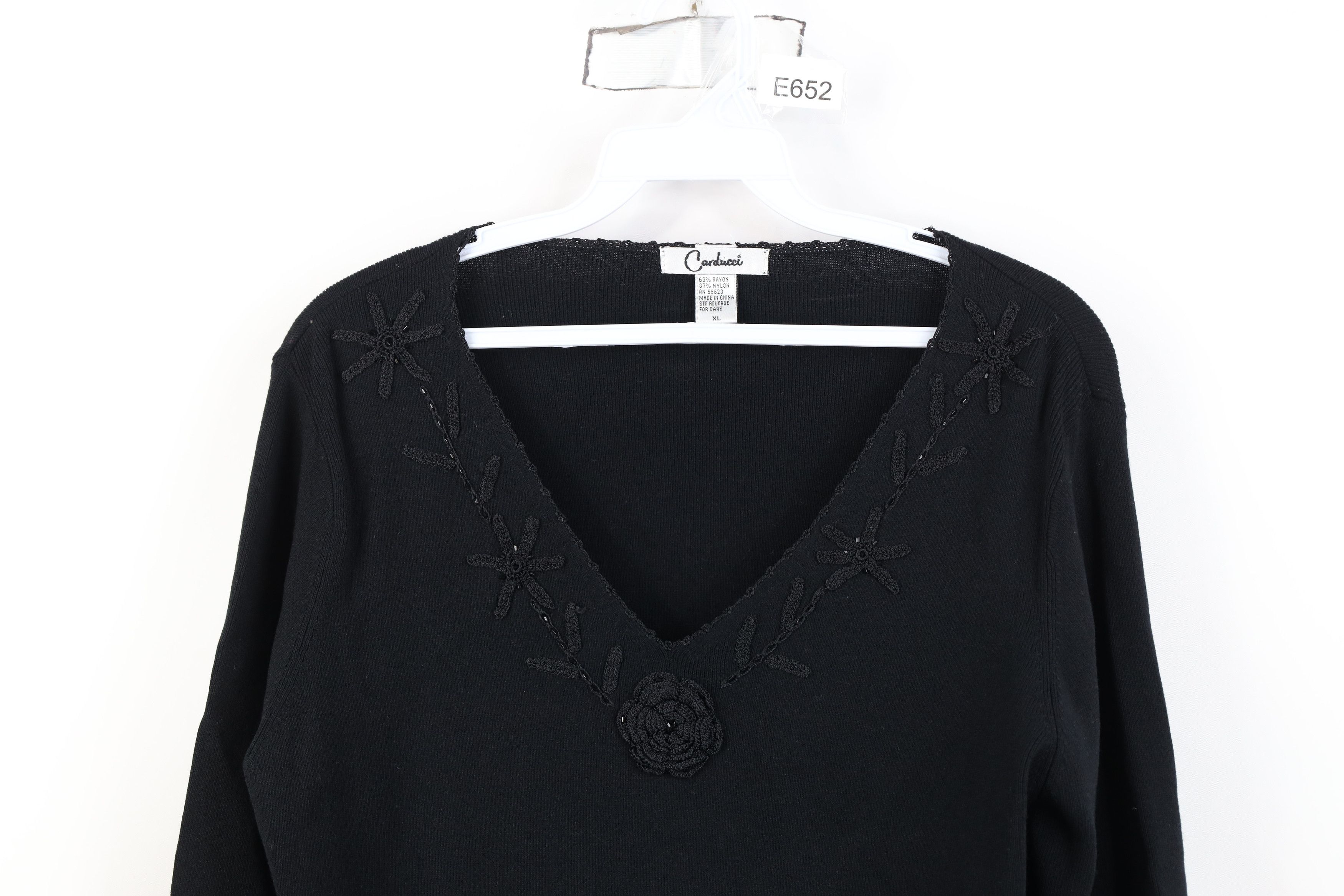 Vintage Vintage 90s Streetwear Babydoll Ribbed V-Neck Sweater Black Size XL / US 12-14 / IT 48-50 - 2 Thumbnail