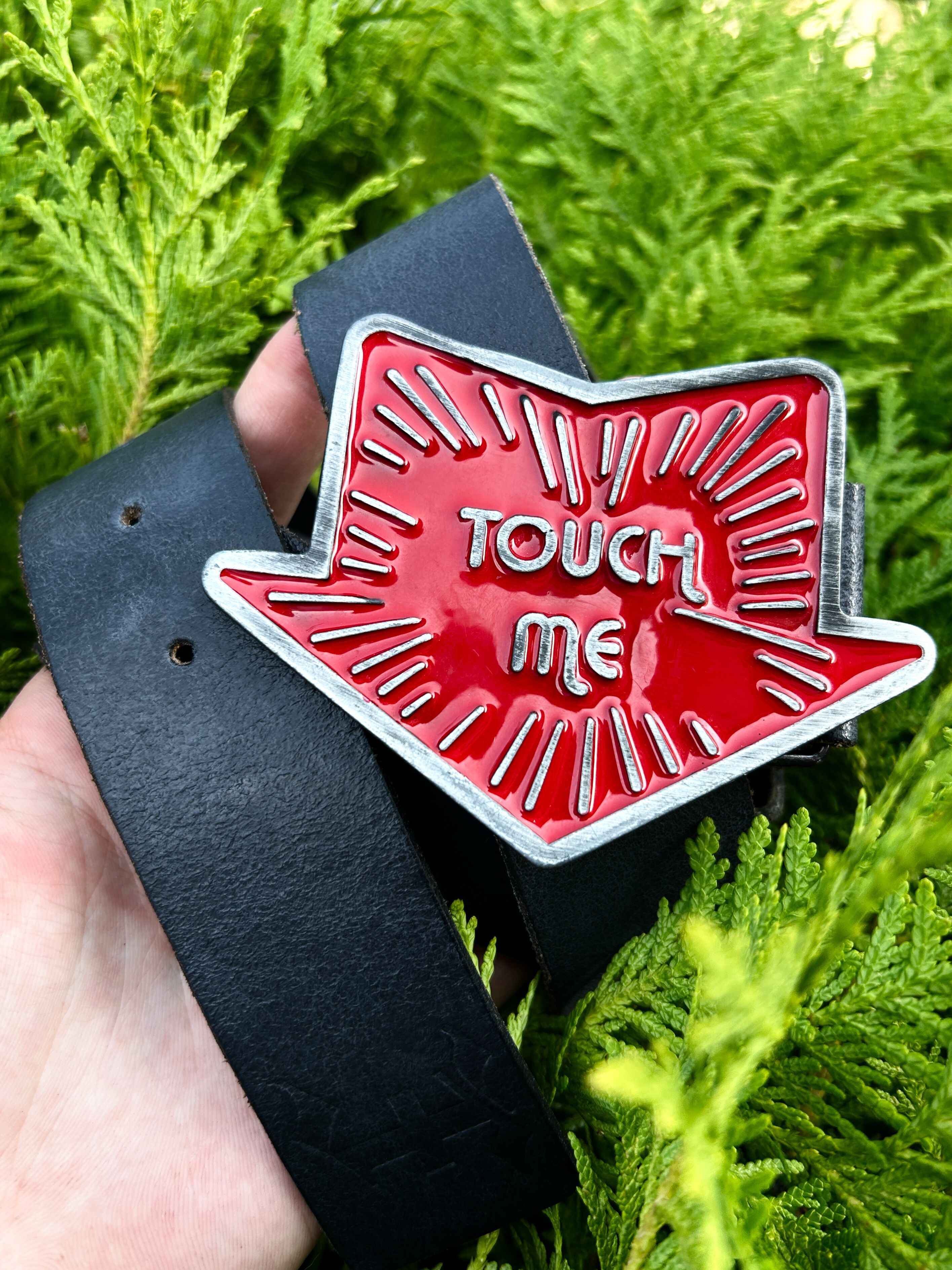 Vintage Statement Leather Belt Touch Me Buckle Y2K Punk Size ONE SIZE - 3 Thumbnail